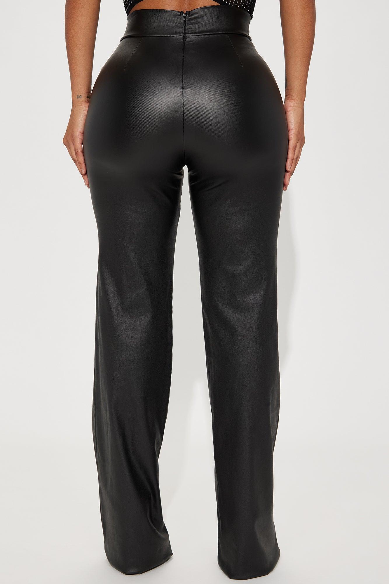 Tall Victoria High Waisted Dress Pants Faux Leather 37 - Black Product Image