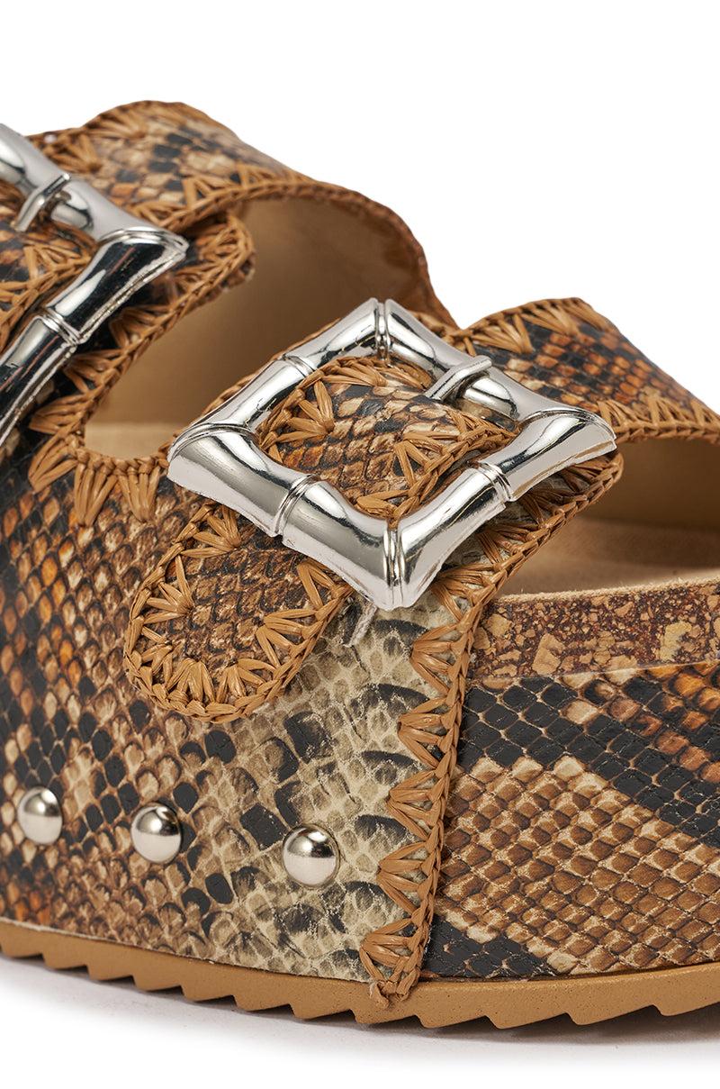 AZALEA WANG OHKAY SNAKE FLATFORM STUD EMBELLISHED SLIP ON SANDAL Product Image
