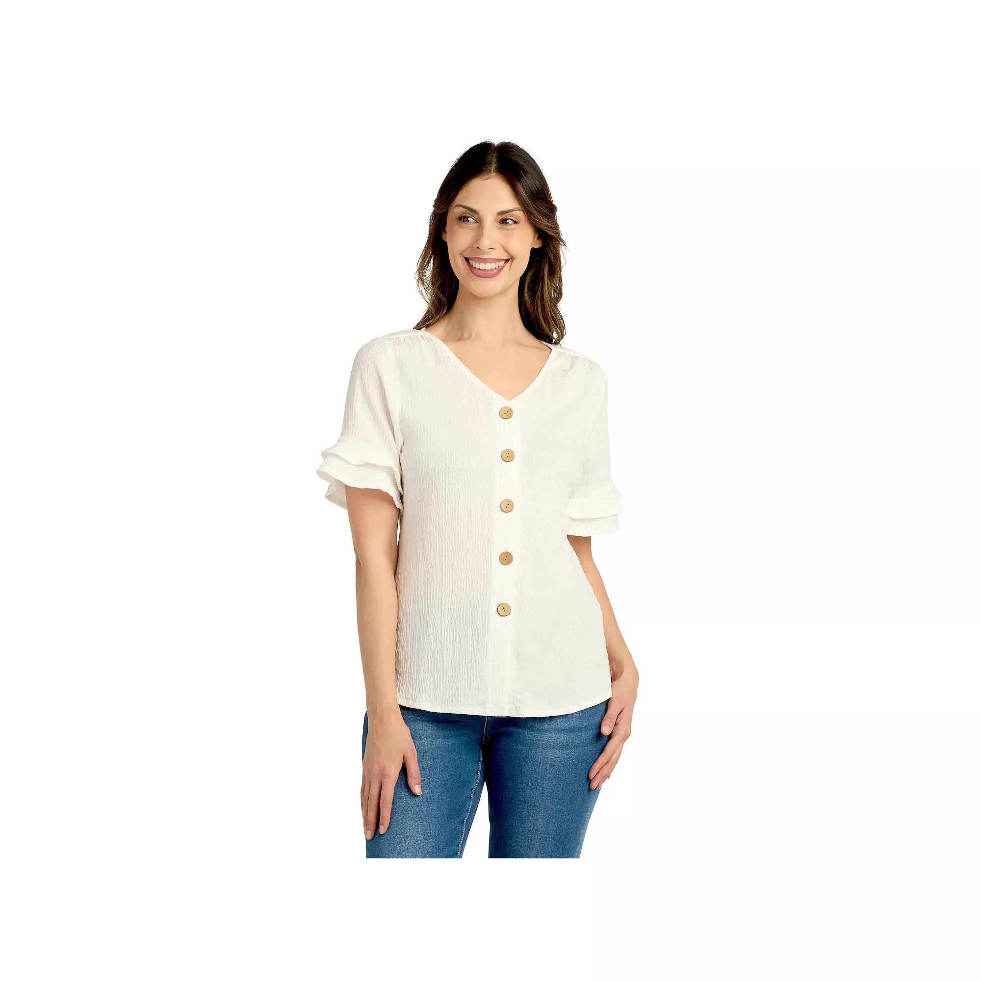 Womens AB Studio Ruffle Sleeve Button-Front Top Product Image