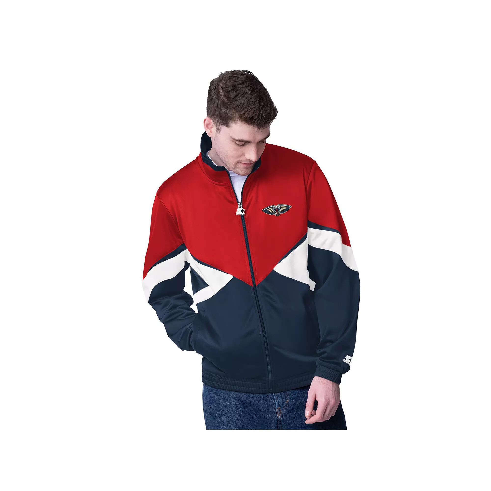 Men's Starter Red/Navy New Orleans Pelicans Rush Applique Full-Zip Track Jacket,  Product Image