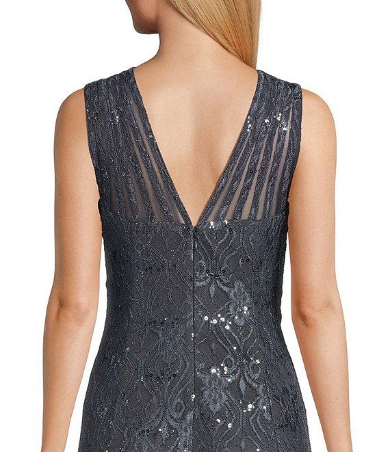 R & M Richards Petite Size Sleeveless Lace Round Neck Fit and Flare Dress Product Image