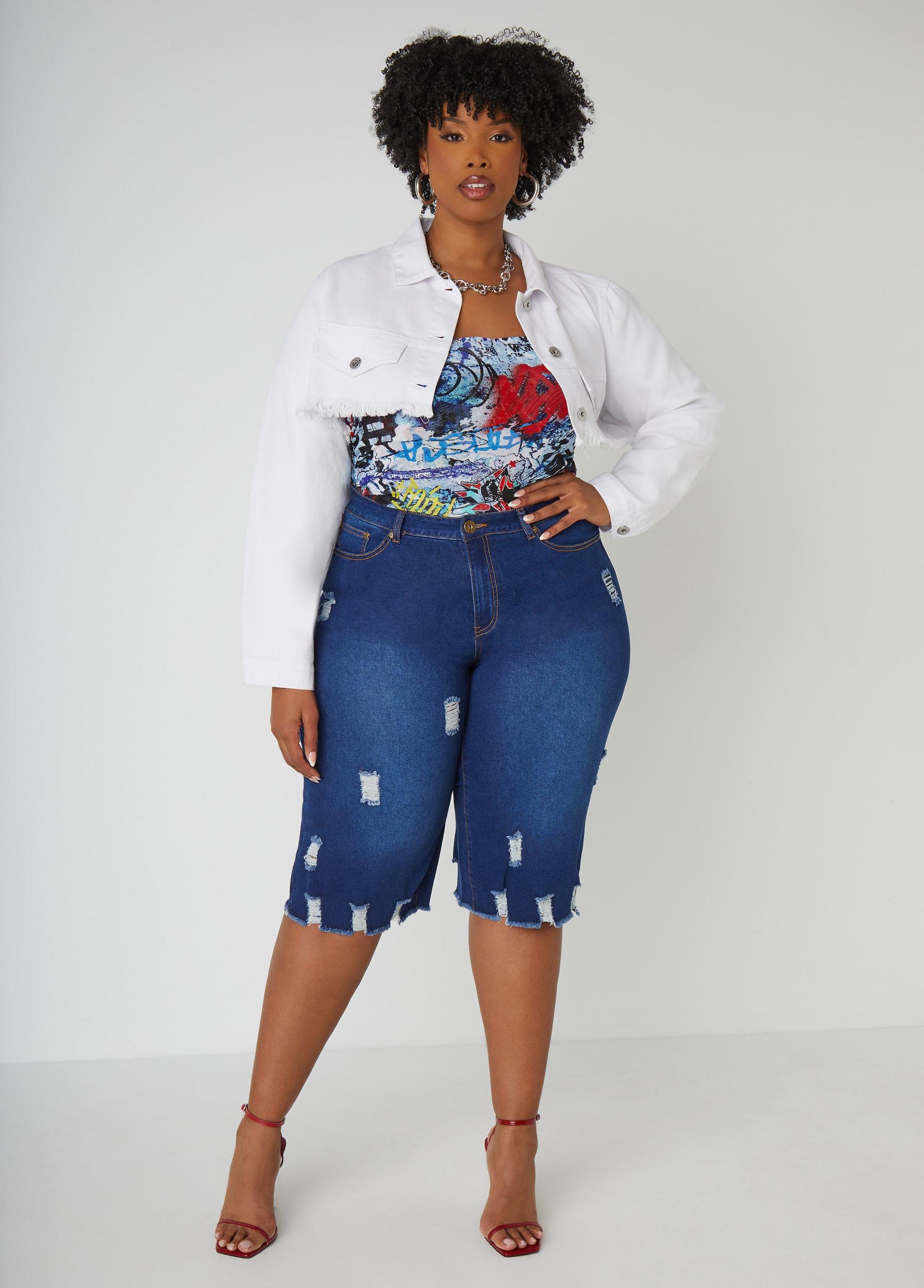 Distressed Denim Capris Product Image