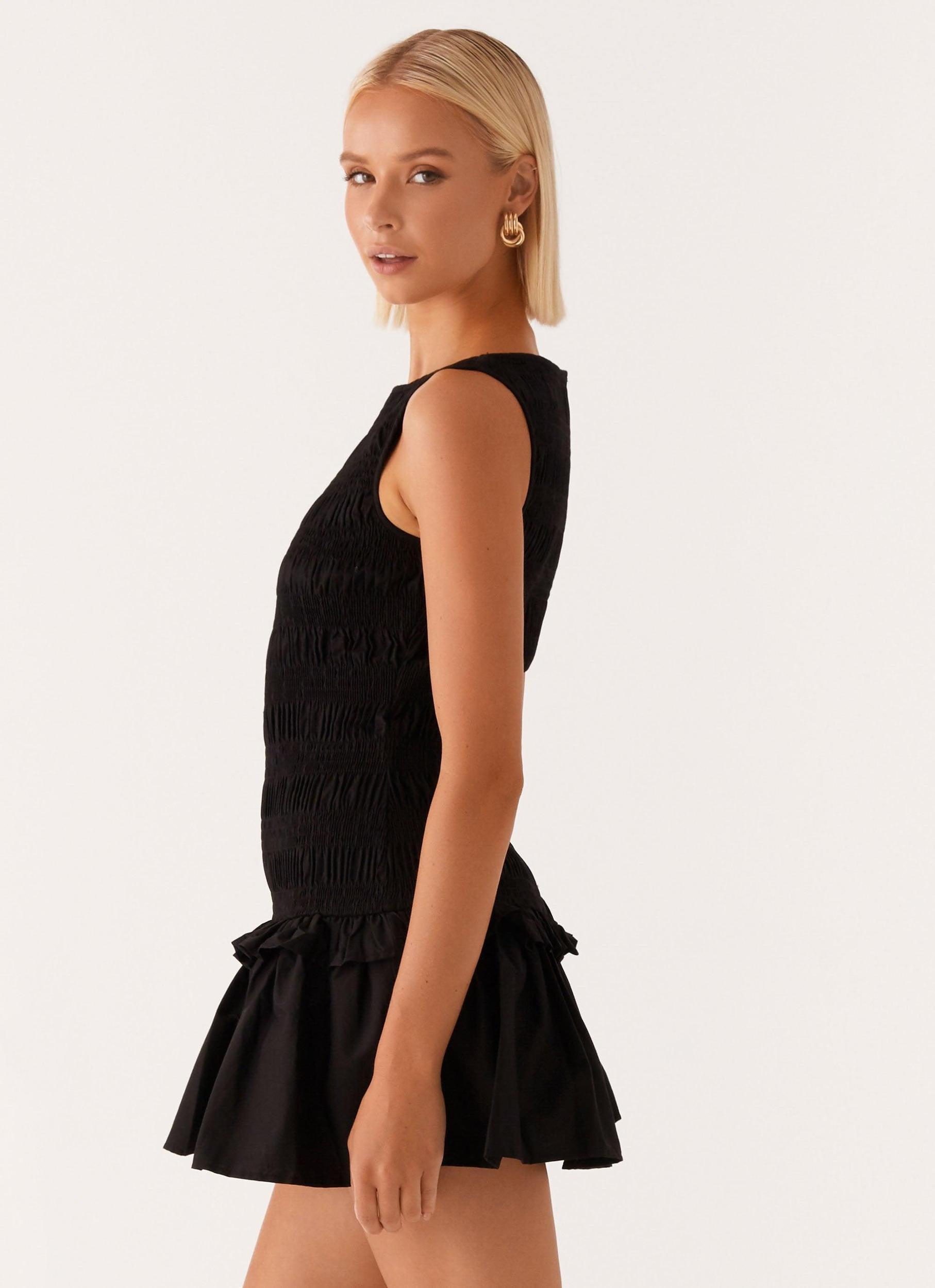 Garden Kisses Shirred Mini Dress - Black Product Image