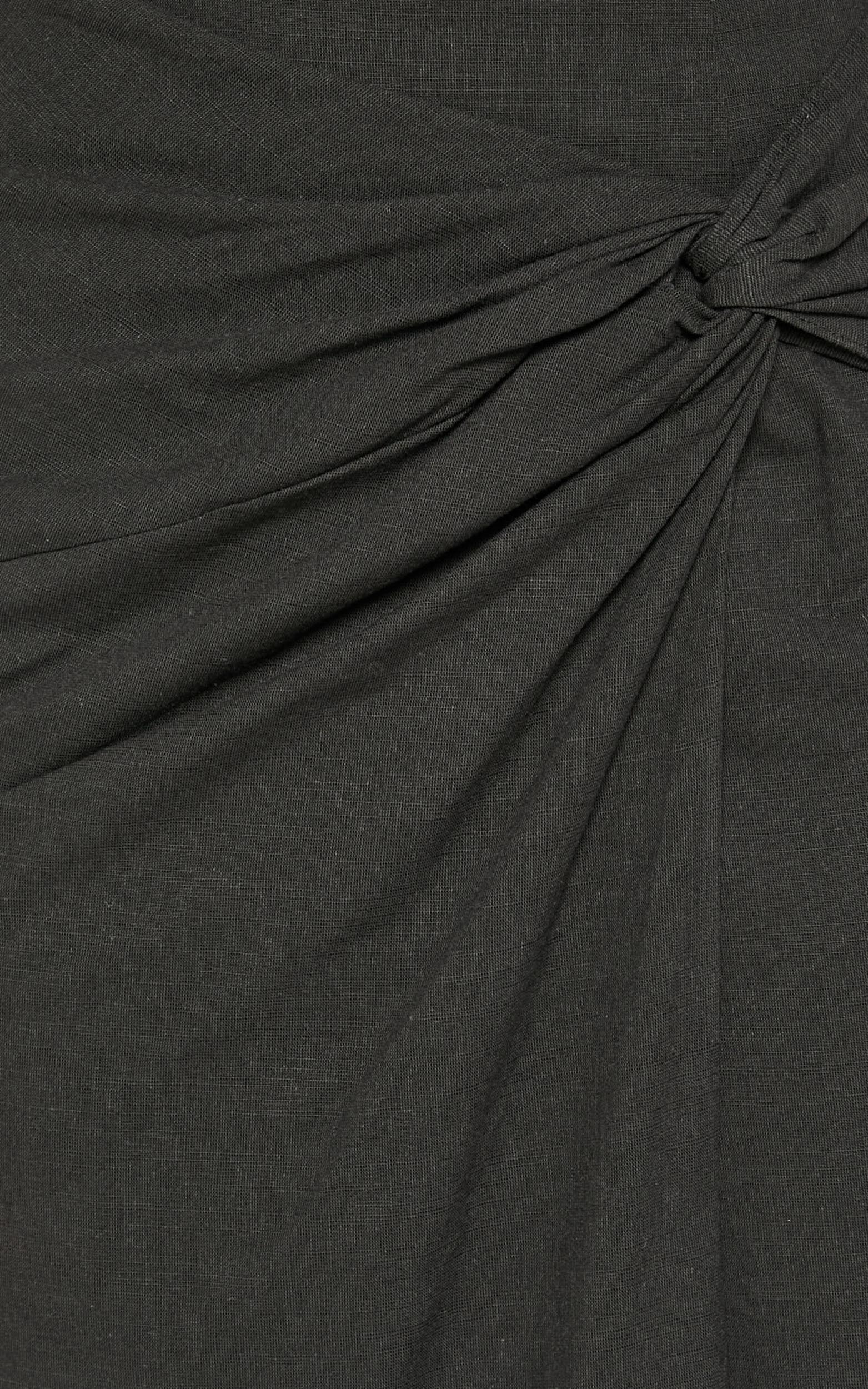 Gibson Two Piece Top and Skirt Set - Linen Crop Top and Knot Front Midi Skirt Set in Black Product Image