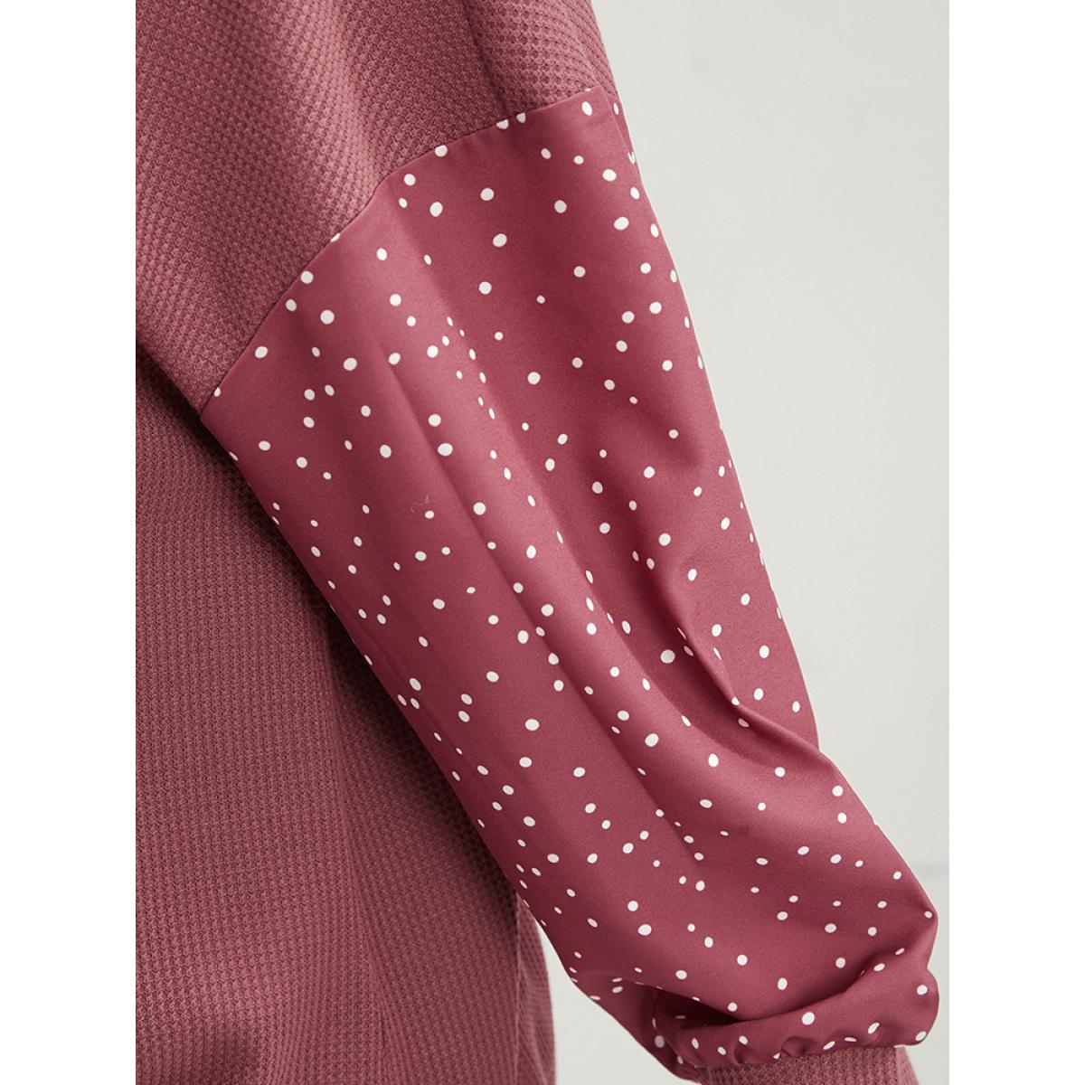 Plus Size Polka Dot Patchwork Wrap Waffle Knit Sweatshirt Women DustyPink Elegant Patchwork V-neck Dailywear Sweatshirts BloomChic 18-20/2X Product Image