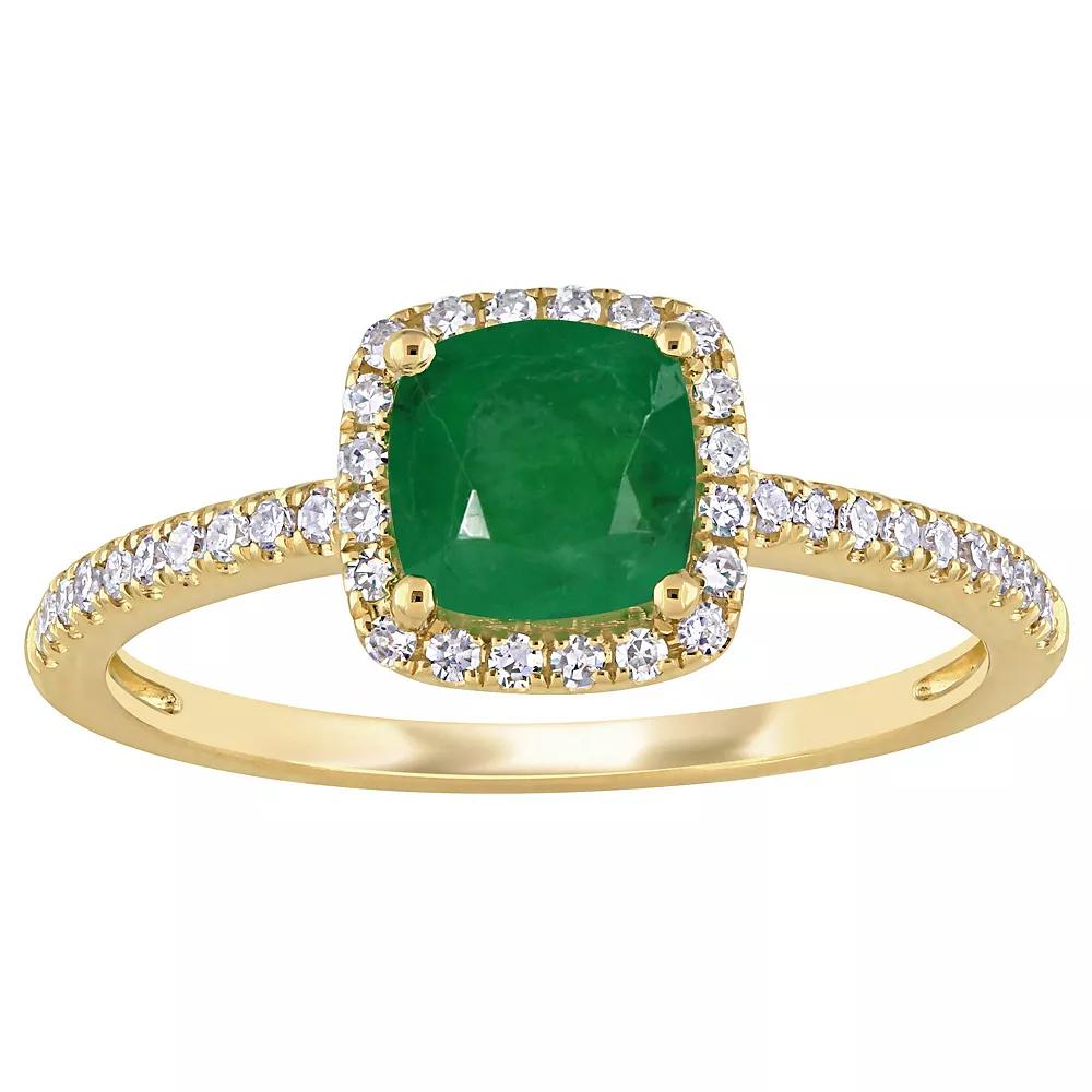 Stella Grace 14k Gold Emerald & 1/5 Carat T.W. Diamond Square Halo Ring, Women's, Size: 7.50 Product Image