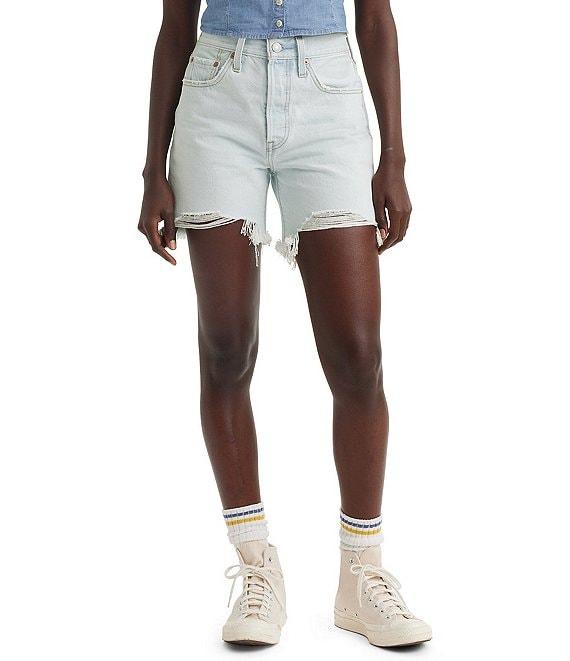 Levi's® 501® Original High Rise Mid Thigh Distressed Denim Shorts Product Image