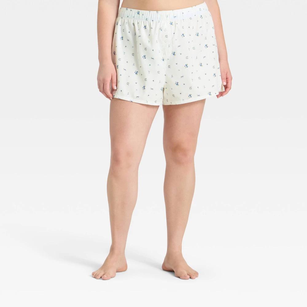 Women's Boxer Pajama Shorts - Wild Fable™ Cream Floral 2X Product Image