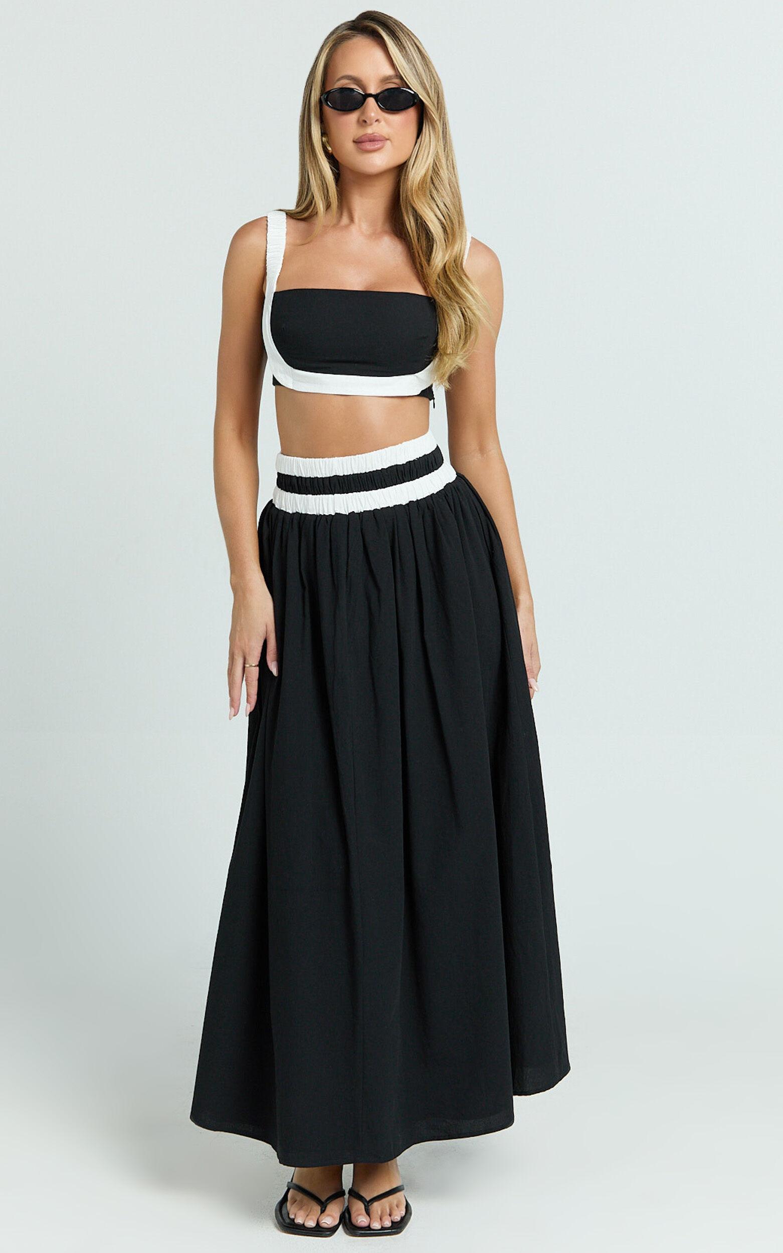 Sapphire Two Piece Set - Contrast Band Crop Top and A Line Maxi Skirt in Reverse Product Image