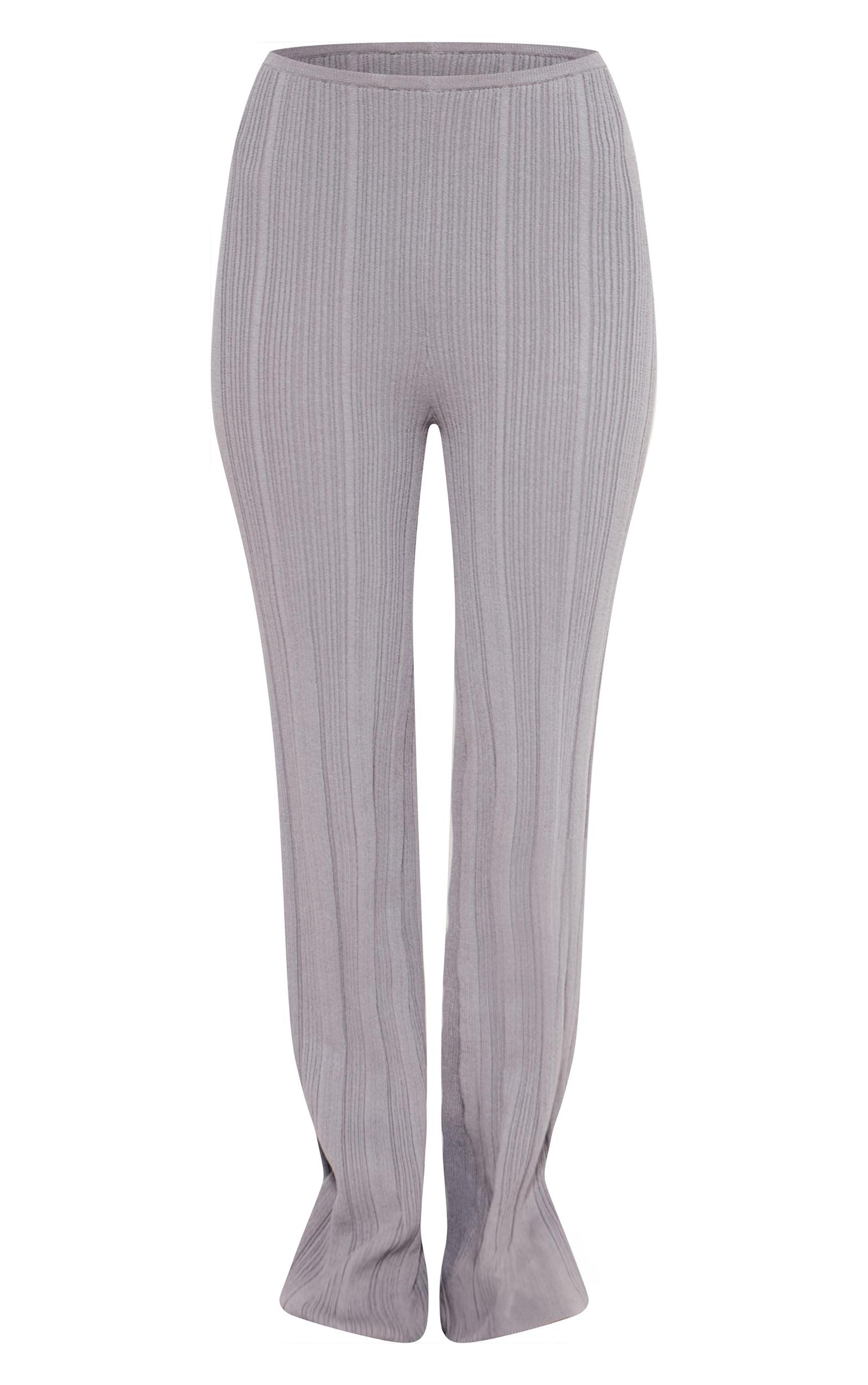 Petite Grey Rib Knit Flared Pants Product Image