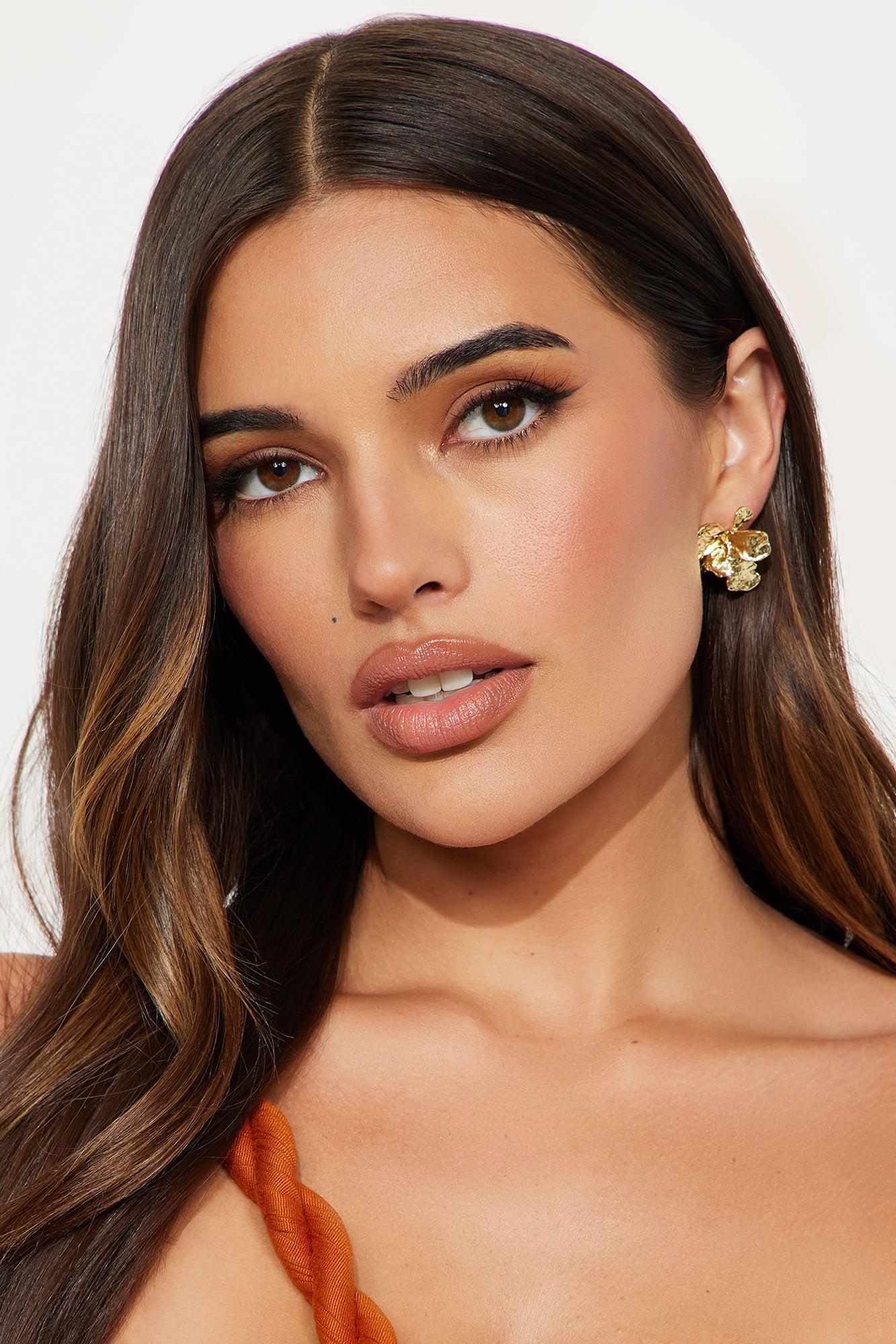 Floral Hardware Drop Statement Earrings - Gold Product Image