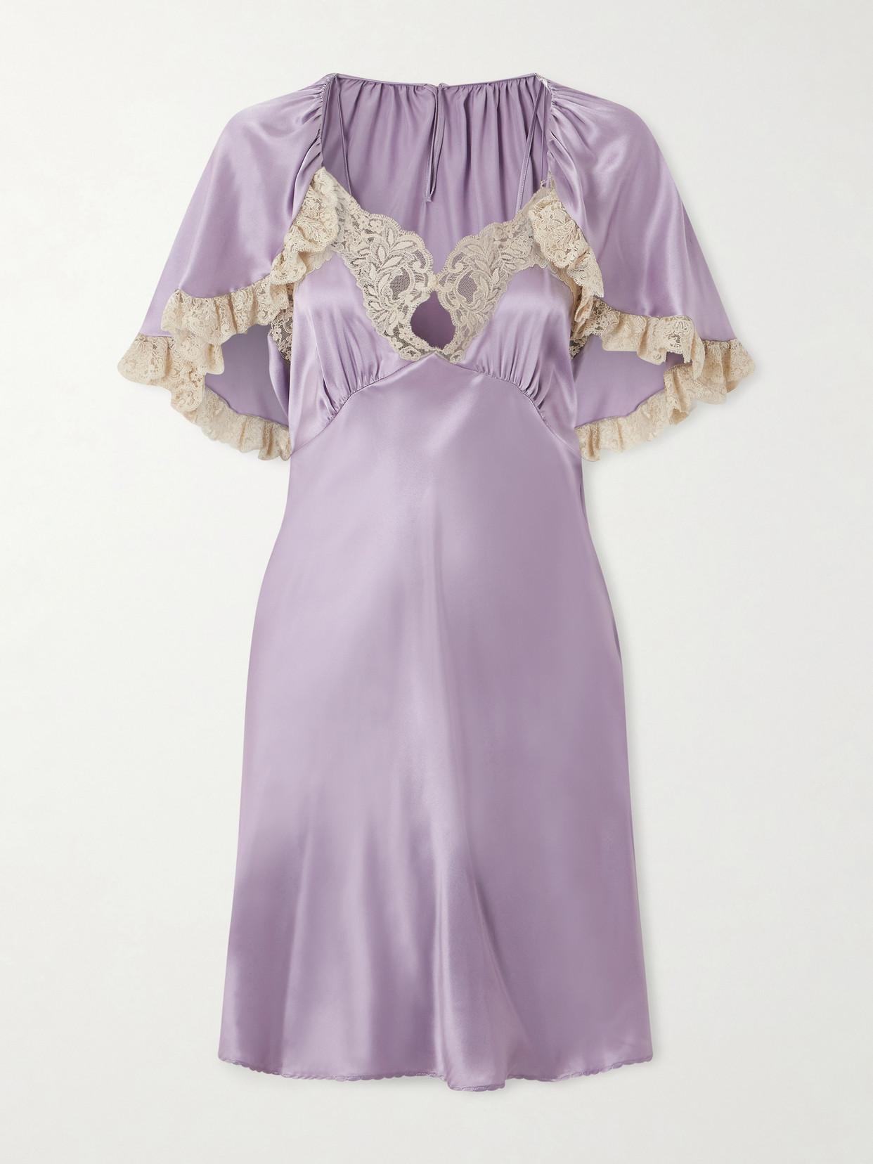CHLOÉ Cape-effect Lace-trimmed Silk-satin Mini Dress In Purple Product Image