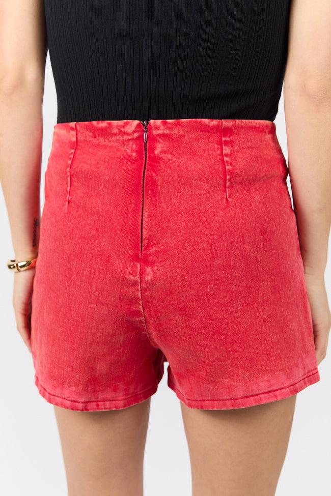 My Favorite Red Acid Wash Side Slit Denim Skort SALE Product Image
