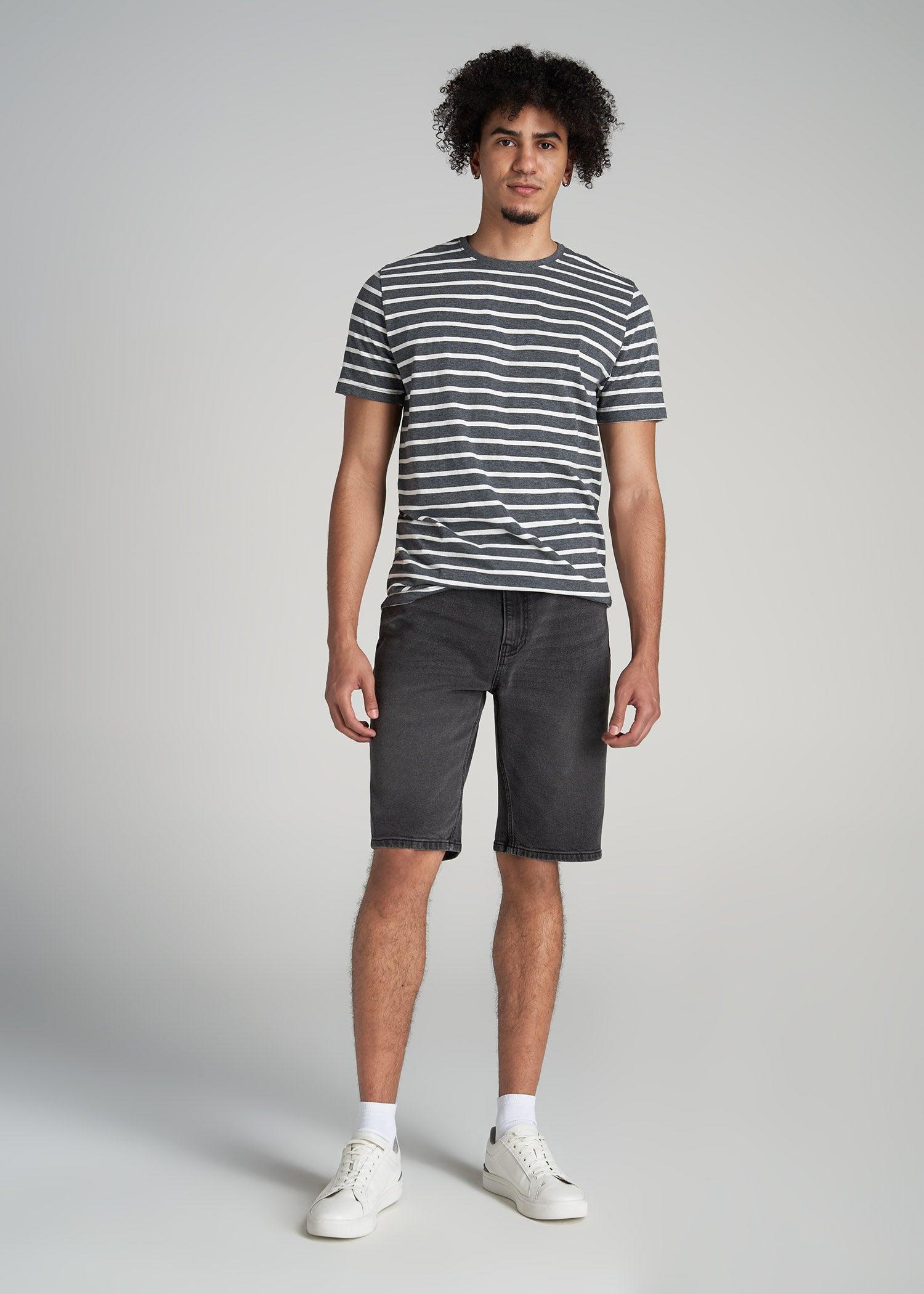 REGULAR-FIT Striped Tee for Tall Men in Charcoal Mix and White Male Product Image