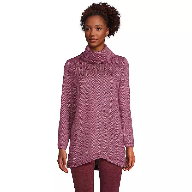 Women's Lands' End Cowlneck Fleece Tunic Sweater, Size: Large, Grey Heather Product Image