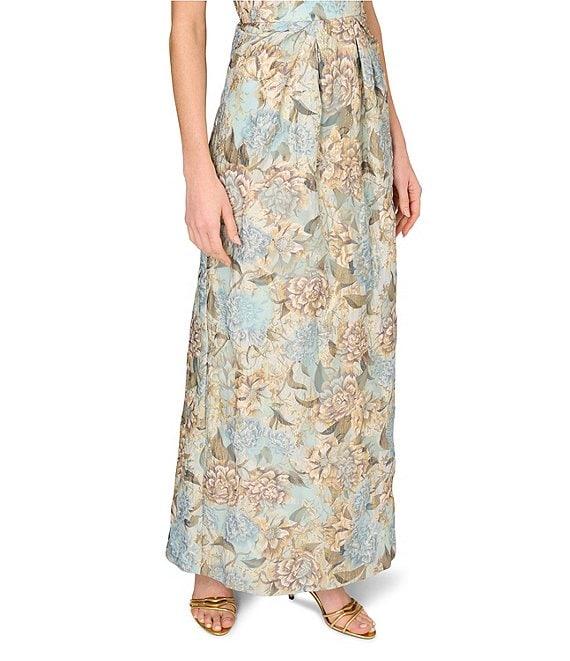 Aidan Mattox Jacquard Floral Print Square Neck Sleeveless Pleated Sheath Gown Product Image