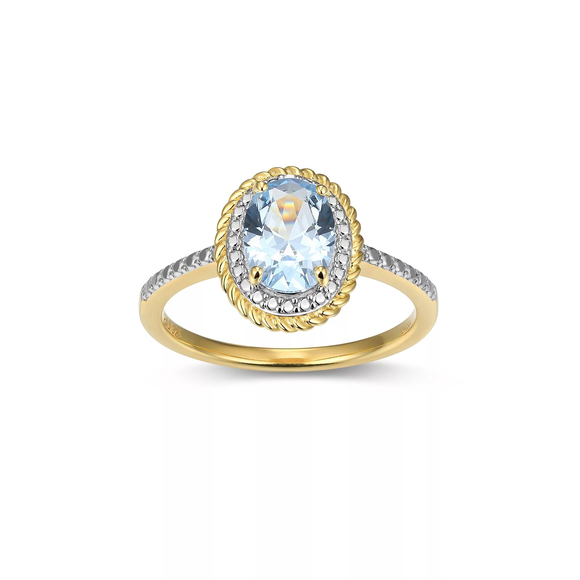 18k Gold Over Silver Gemstone & Diamond Accent Halo Ring, Women's, March Synthetic Spinel Product Image
