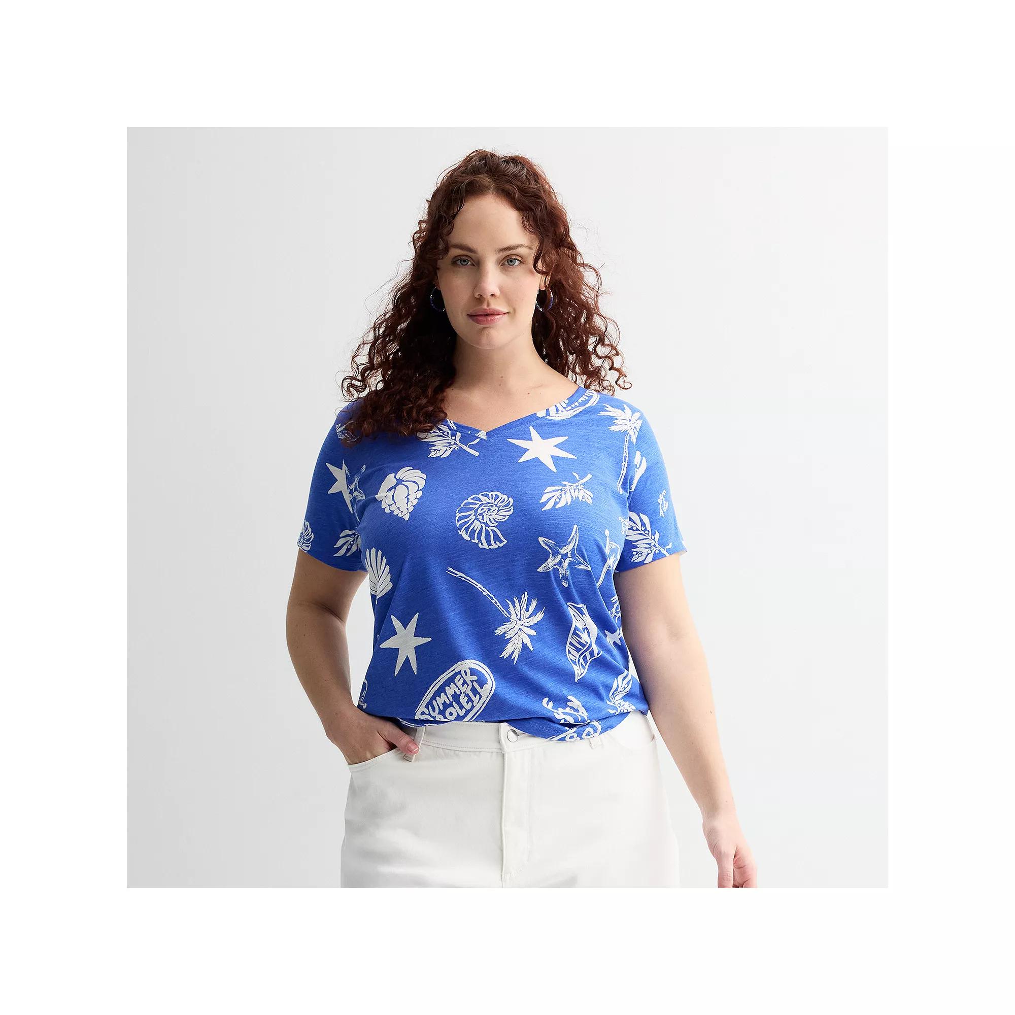 Plus Size Sonoma Goods For Life® Everyday V-Neck T-Shirt, Women's, Size: 0X, Blue Marine Toss Product Image