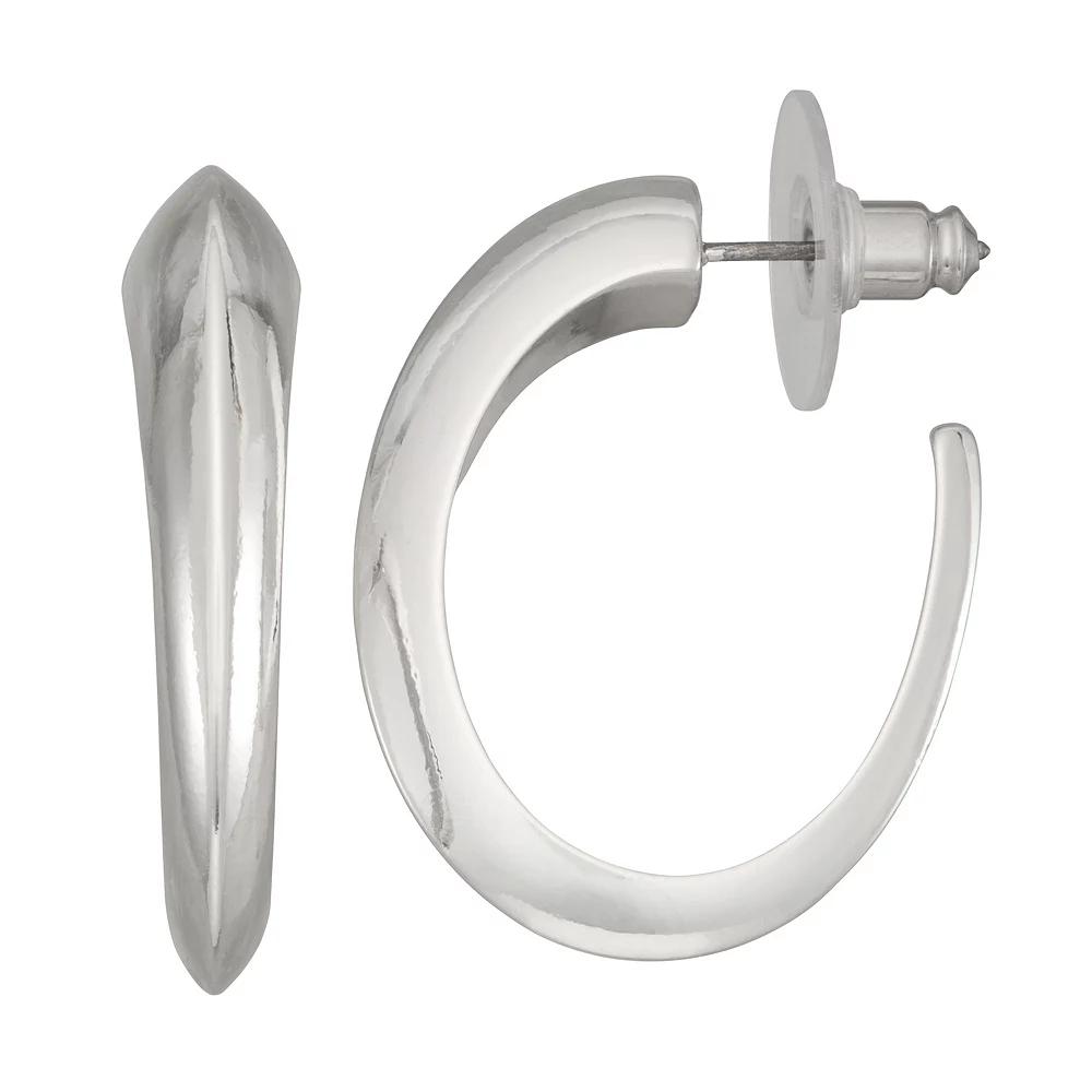 Nine West Silver Tone Curved C-Hoop Earrings, Women's Product Image