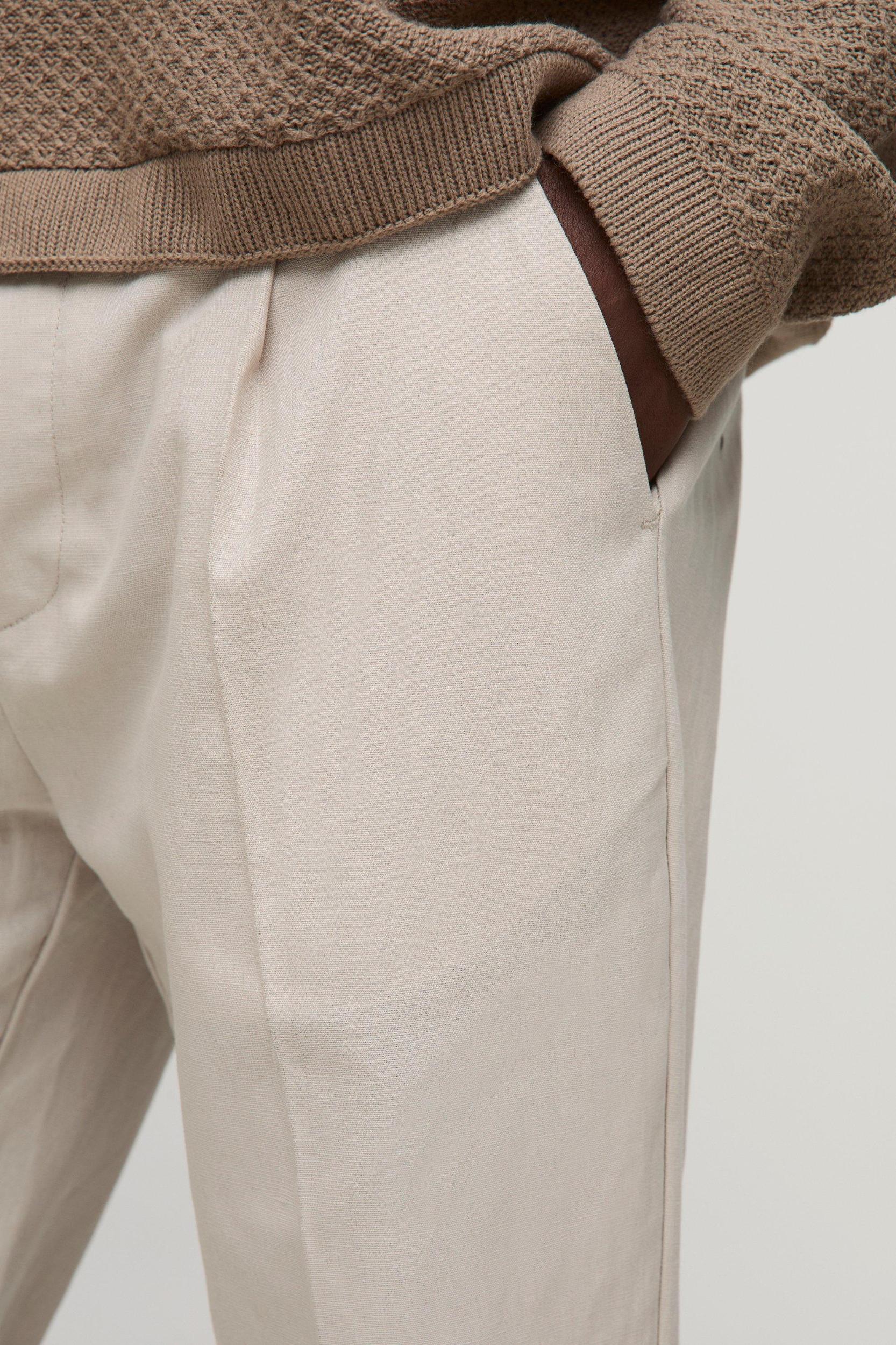 Slim Fit Linen Blend Crease Front Trouser | boohooMAN USA Product Image