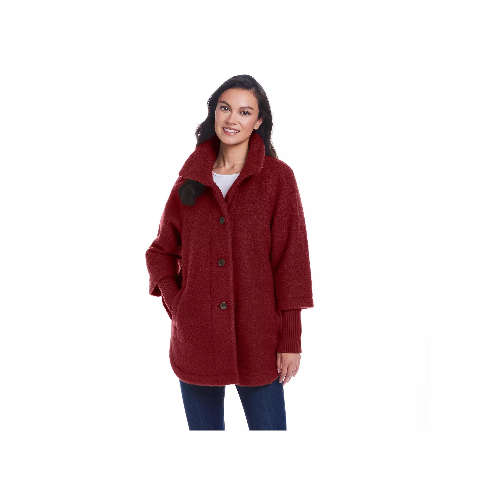 Women's Weathercast Button Front Boucle Topper Coat with Knit Sleeves,  Product Image