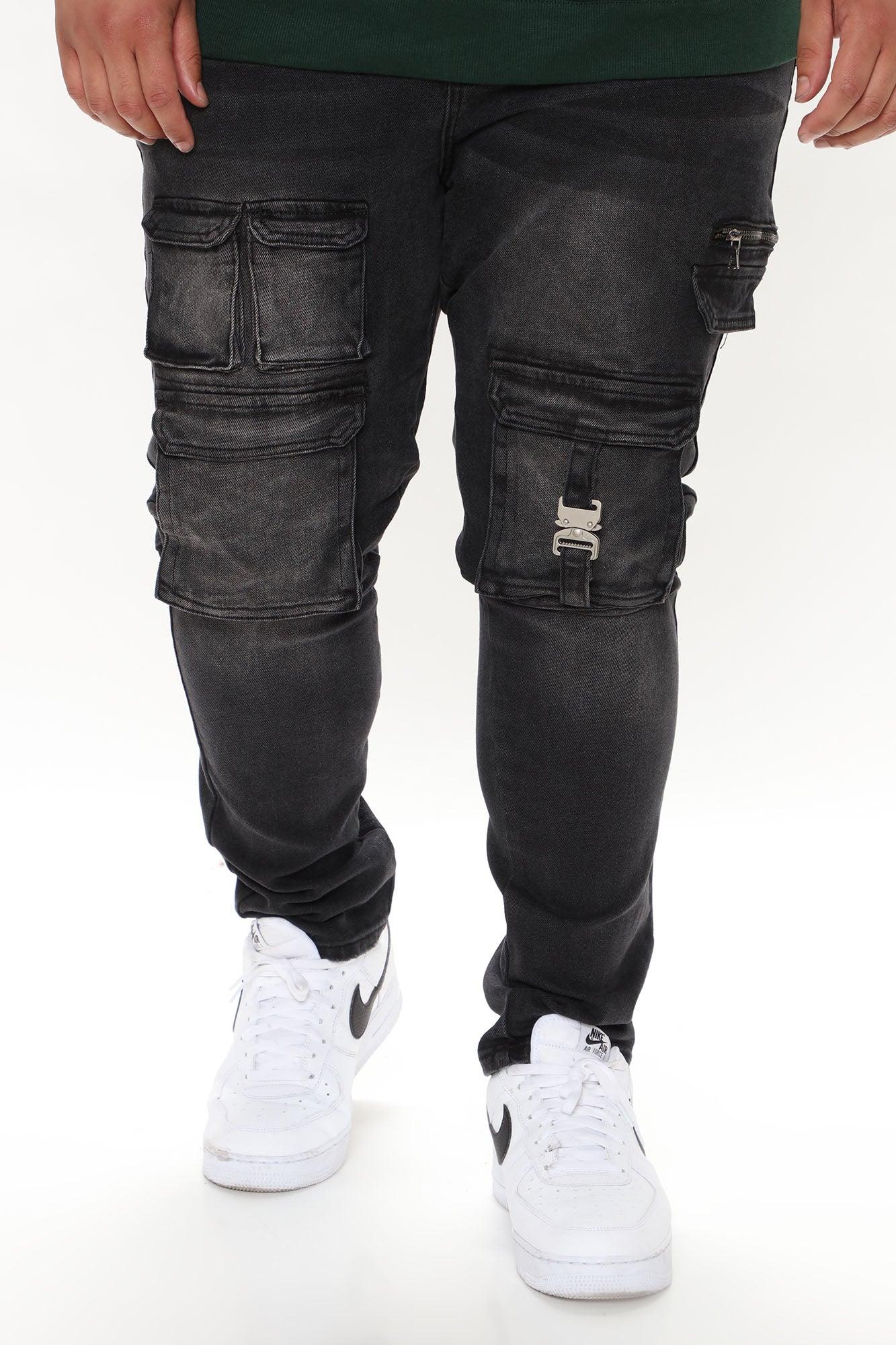 Cargo Pocket Slim Taper Jeans - Black Product Image