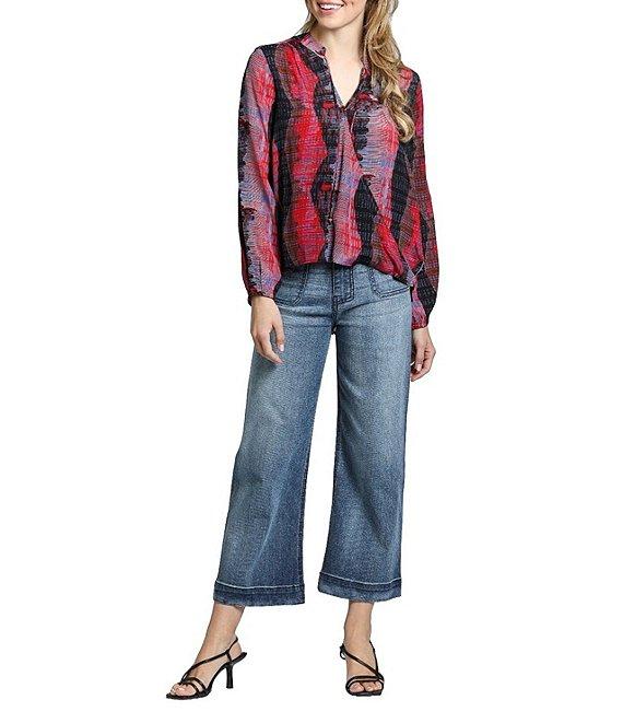 APNY Printed V-Neckline Long Sleeve Wrap Front Top Product Image