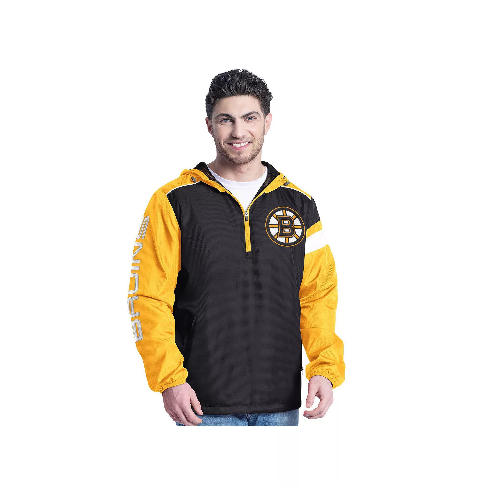 Men's G-III Sports by Carl Banks Black/Gold Boston Bruins Lateral Half-Zip Hoodie Jacket, Size: Medium Product Image