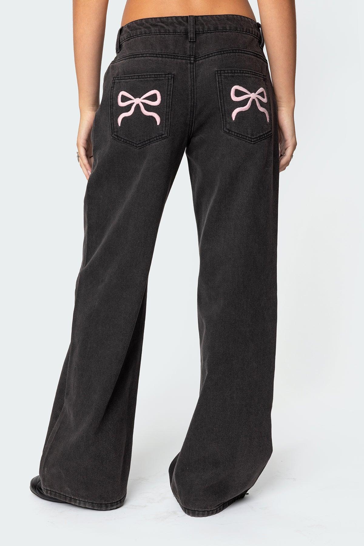 Bow Pocket Low Rise Baggy Jeans Product Image