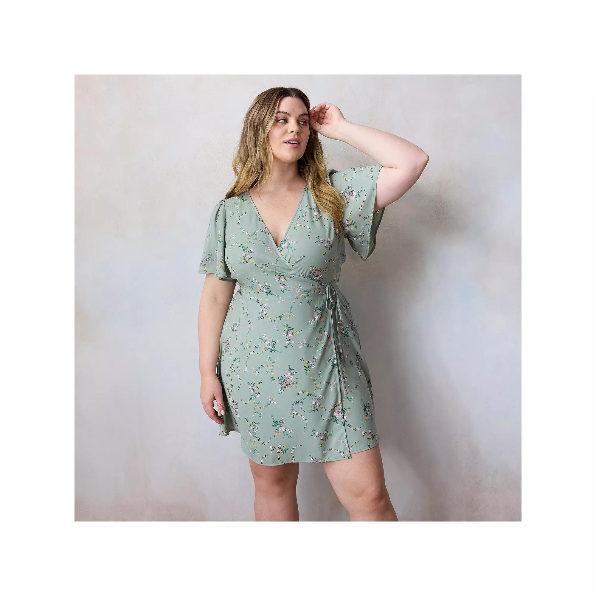 Plus Size LC Lauren Conrad Modern Wrap Mini Dress, Women's, Size: 1XL, Green Fleurs Astrid Product Image