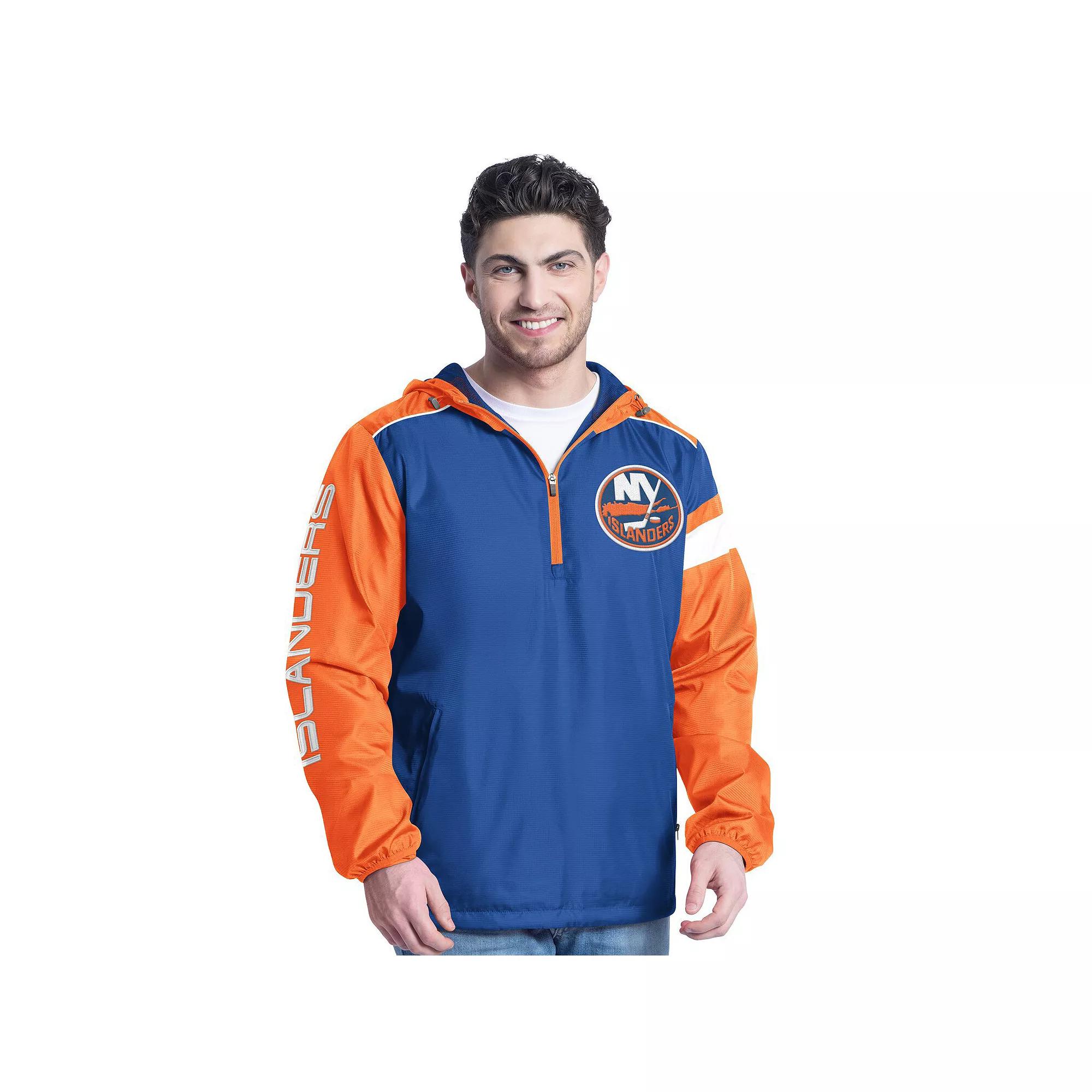 Men's G-III Sports by Carl Banks Royal/Orange New York Islanders Lateral Half-Zip Hoodie Jacket, Size: Medium, Isl Blue Product Image
