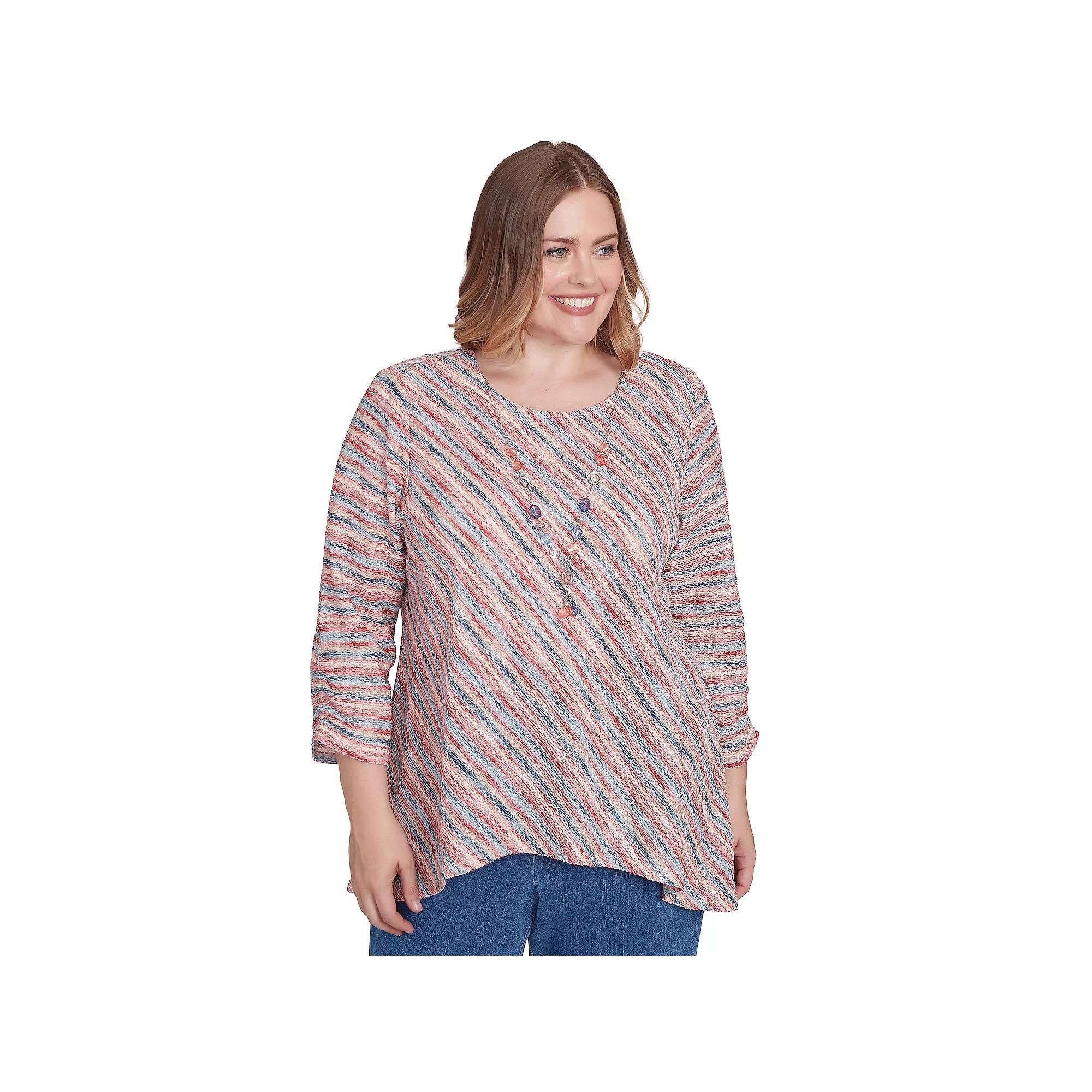 Plus Size Alfred Dunner Diagonal Space Dye Top with Necklace, Women's, Size: 1XL, Pink Product Image