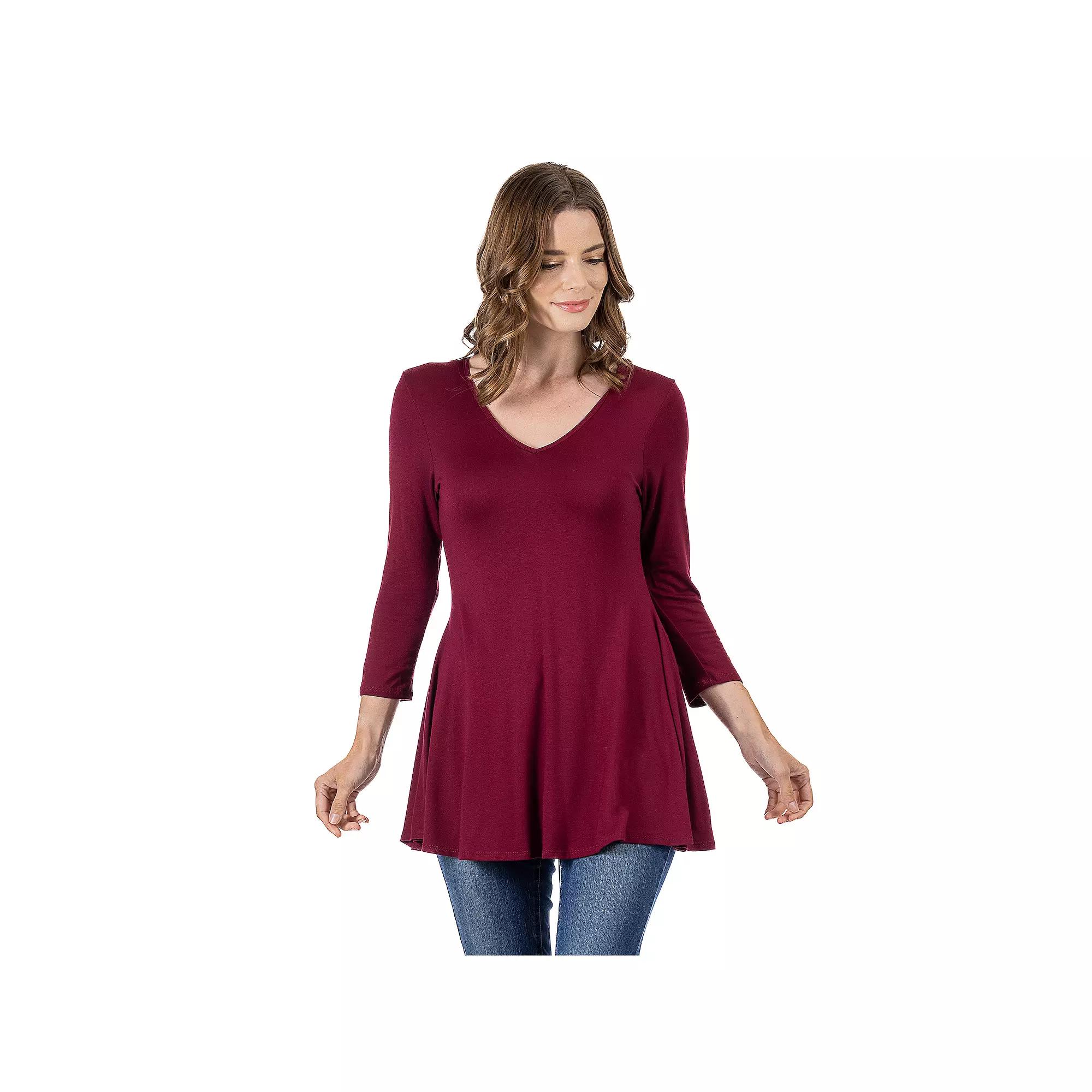 Women's 24Seven Comfort Apparel V Neck Tunic Top,  Product Image