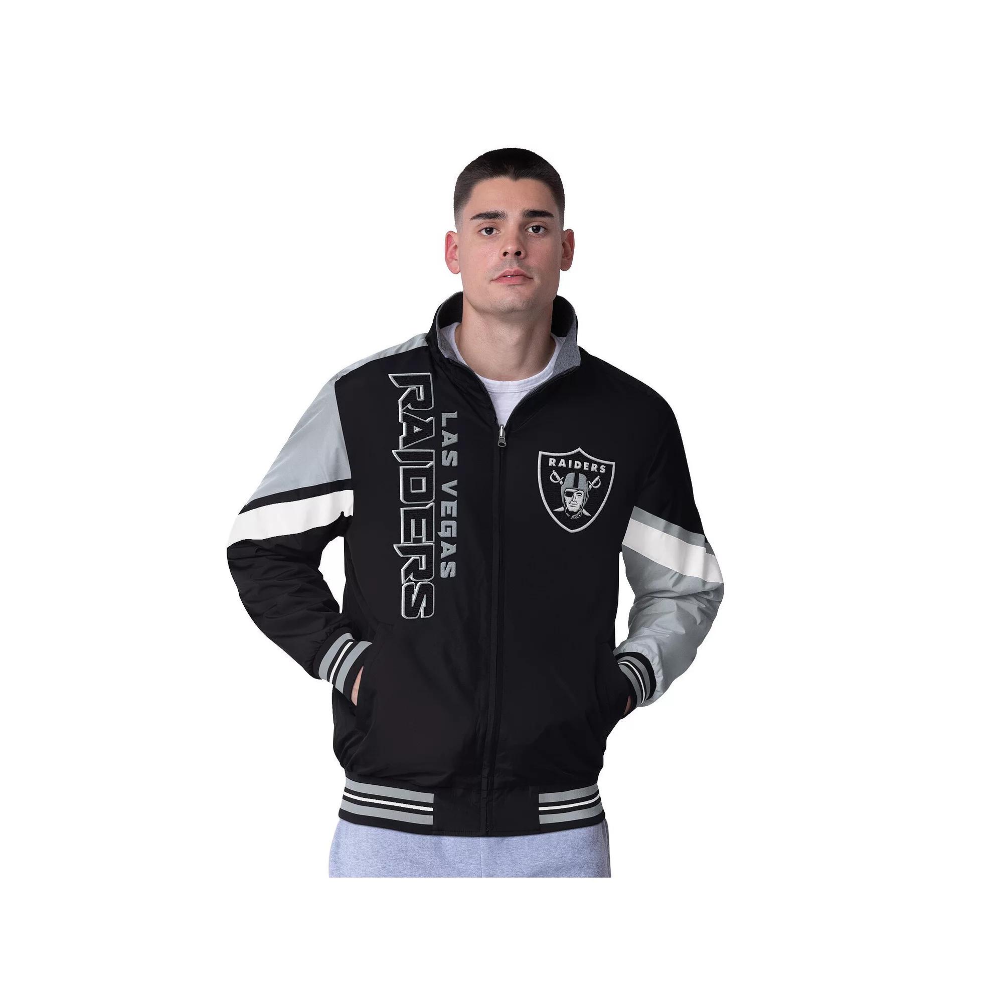 Men's G-III Extreme Black/Heather Gray Las Vegas Raiders Strong Arm Reversible Full-Zip Jacket, Size: 3XL, Lvr Black Product Image