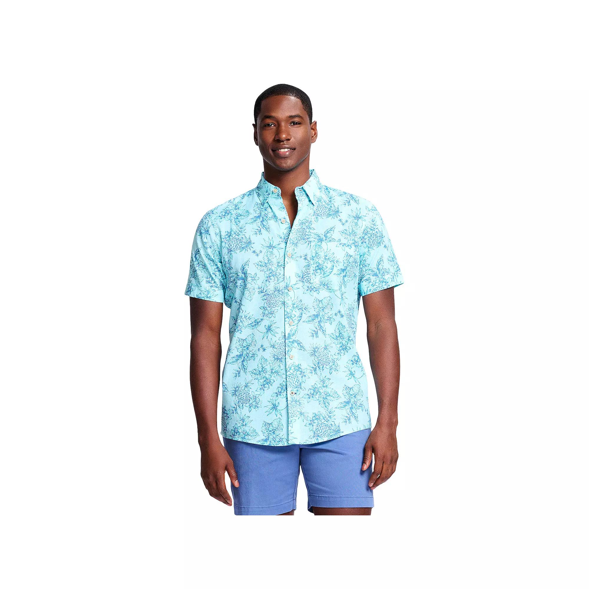 Men's IZOD Saltwater Dockside Chambray Short Sleeve Button-Down Shirt, Size: Small, Tanager Turquoise Product Image