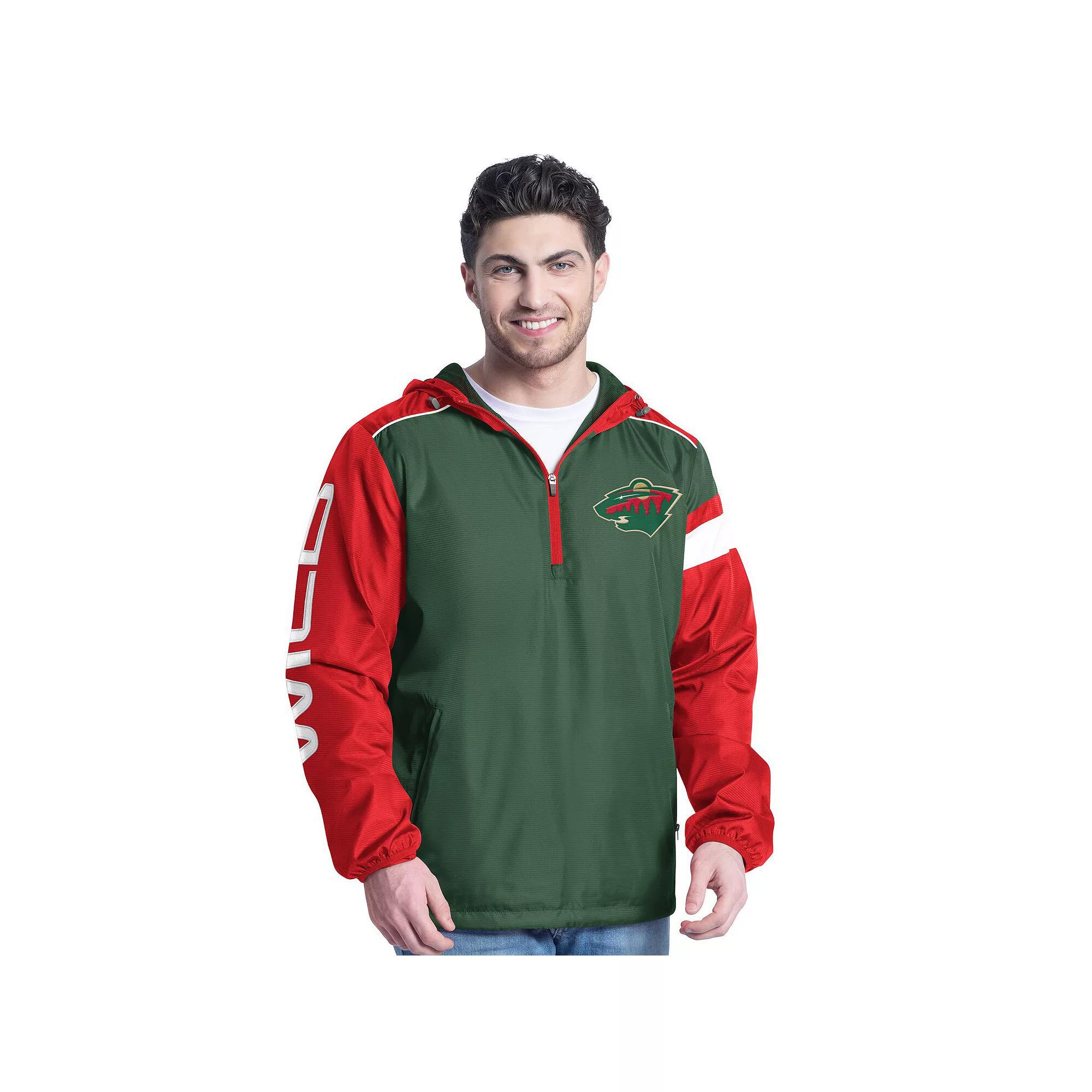 Men's G-III Sports by Carl Banks Green/Red Minnesota Wild Lateral Half-Zip Hoodie Jacket, Size: XL Product Image