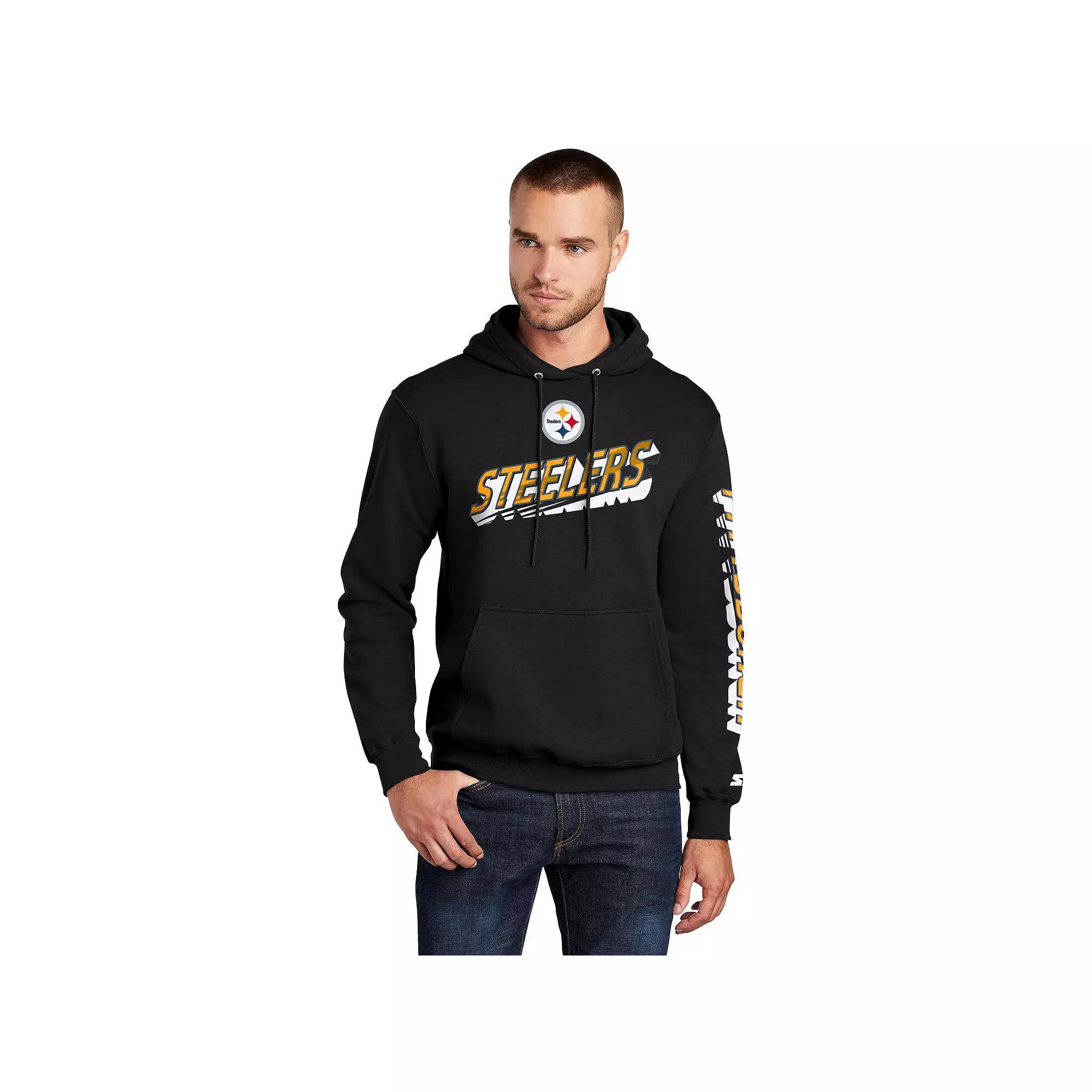 Men's Starter Black Pittsburgh Steelers Wordmark Logo Pullover Hoodie,  Product Image