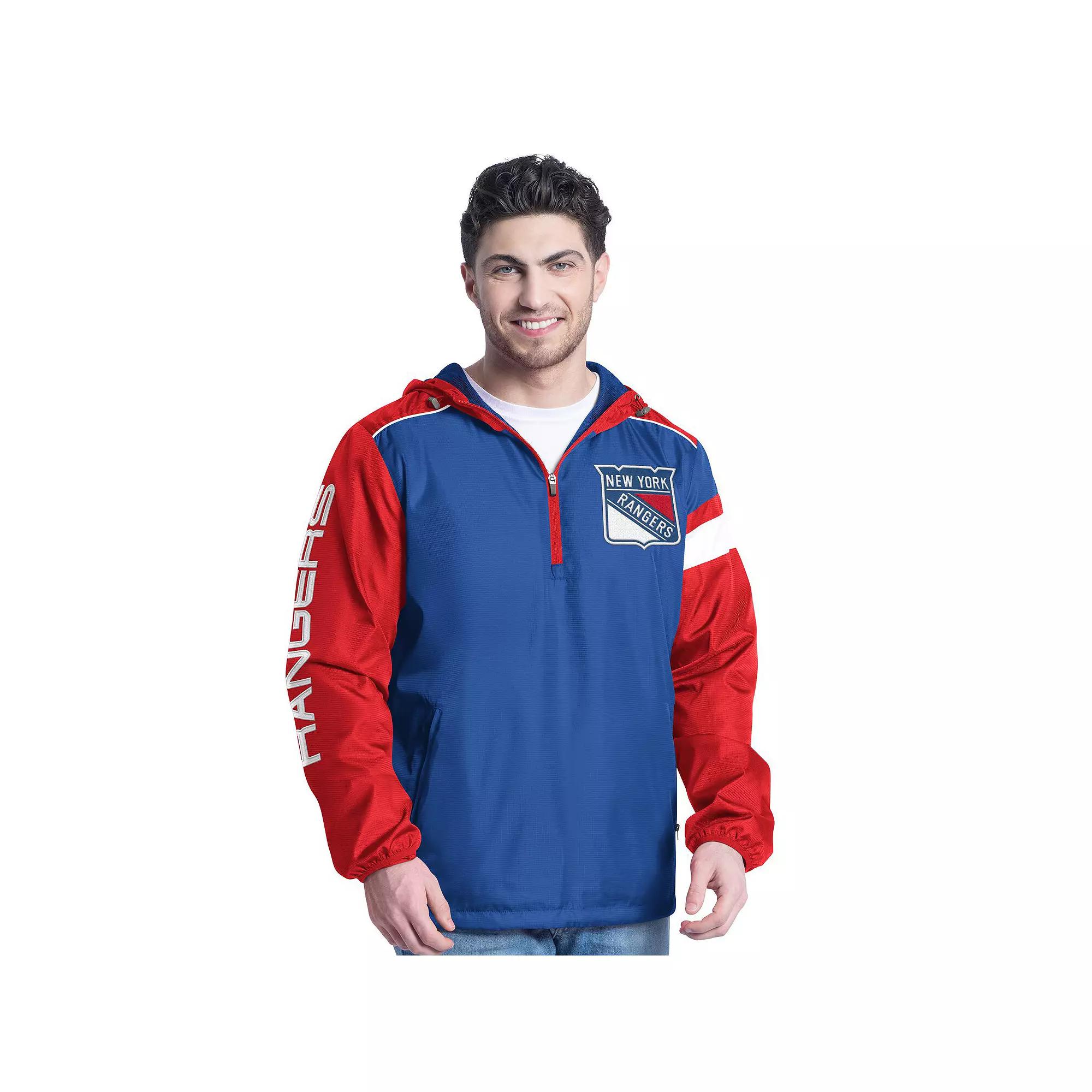 Mens G-III Sports by Carl Banks Blue/Red New York Rangers Lateral Half-Zip Hoodie Jacket Product Image