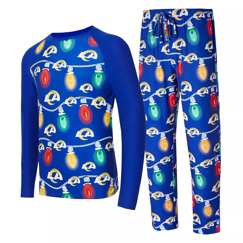 Men's Concepts Sport  Royal Los Angeles Rams Garland Knit Raglan Long Sleeve T-Shirt and Pants Set, Size: Large, Blue Product Image
