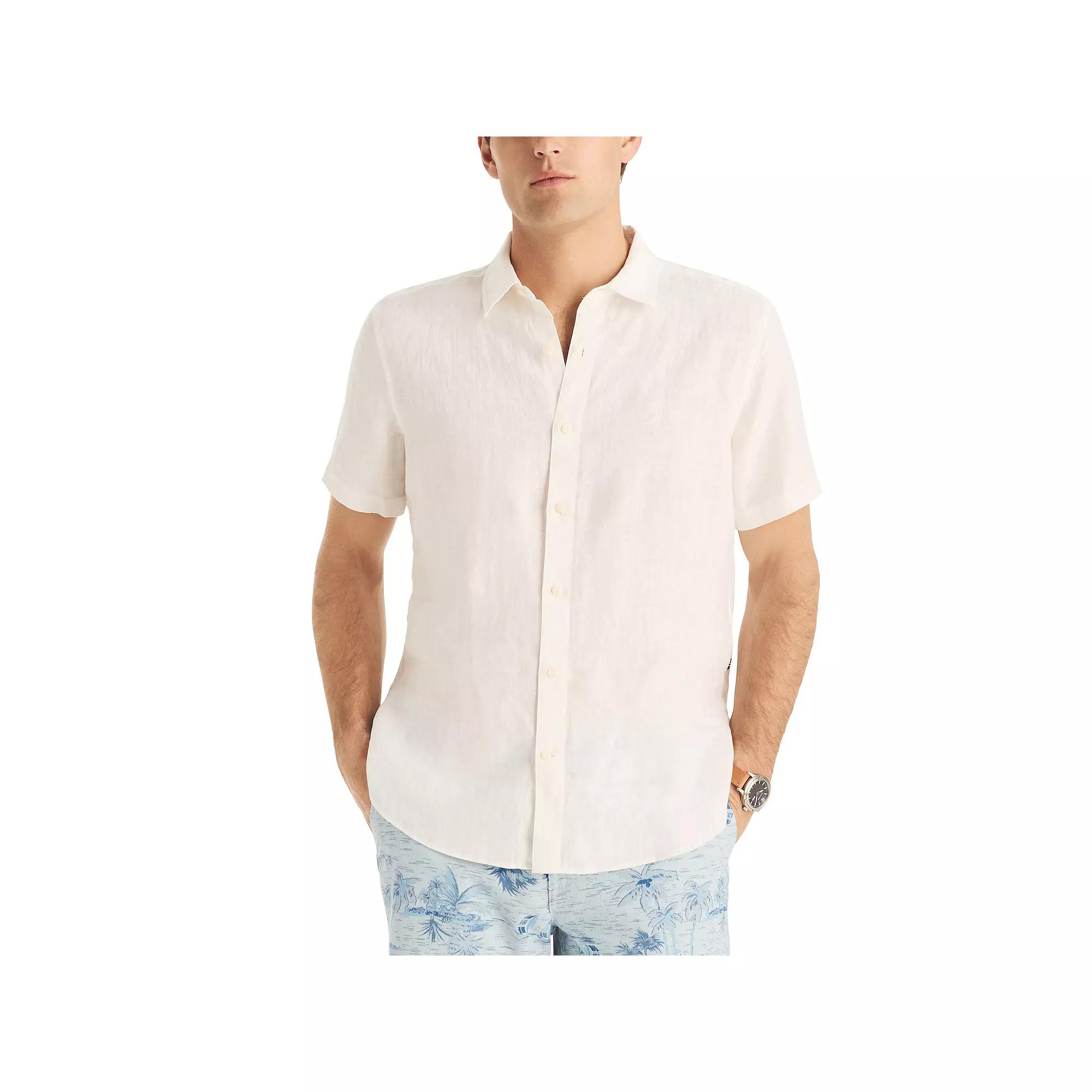 Men's Nautica Linen Short-Sleeve Shirt, Size: Large, Blue Product Image