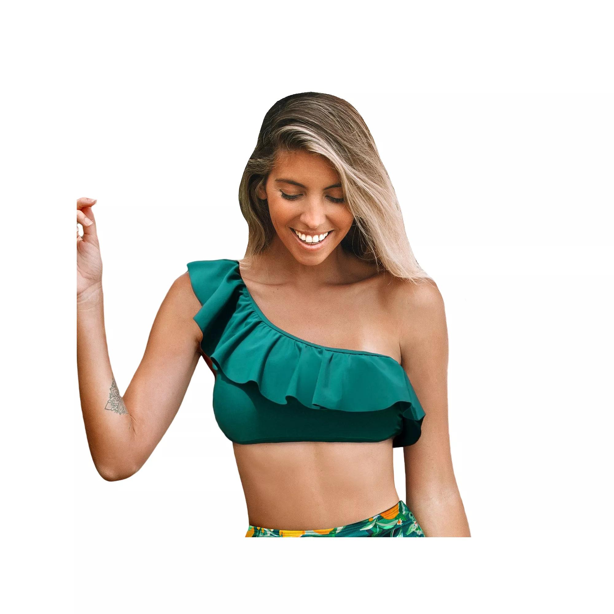 Women's Cupshe Ruffle Shoulder Swim Top,  Product Image