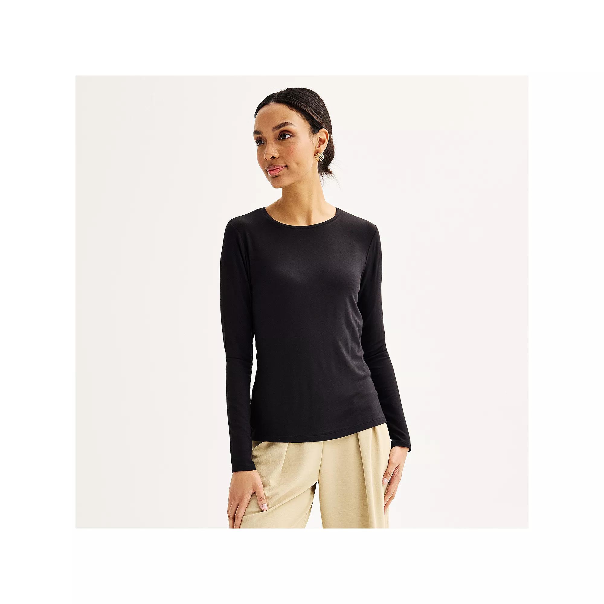 Women's Nine West Essential Long Sleeve Crewneck Shirt,  Product Image