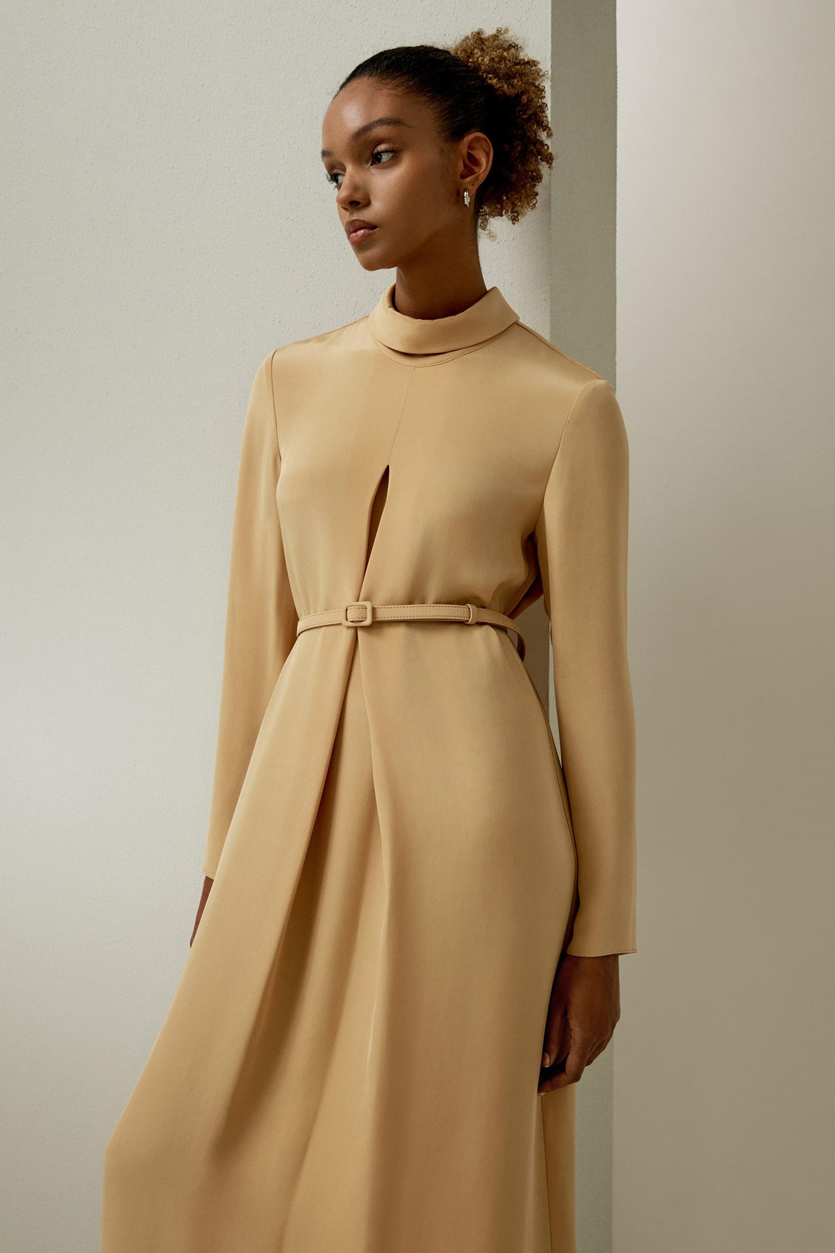 (Evanna) Stand Collar A Line Dress Product Image