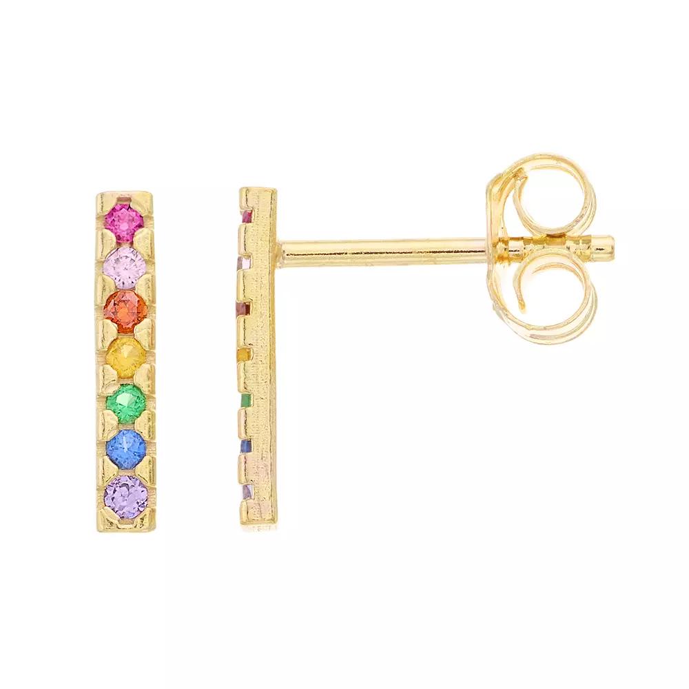 Au Naturale 14k Gold Rainbow Cubic Zirconia Bar Stud Earrings, Women's Product Image
