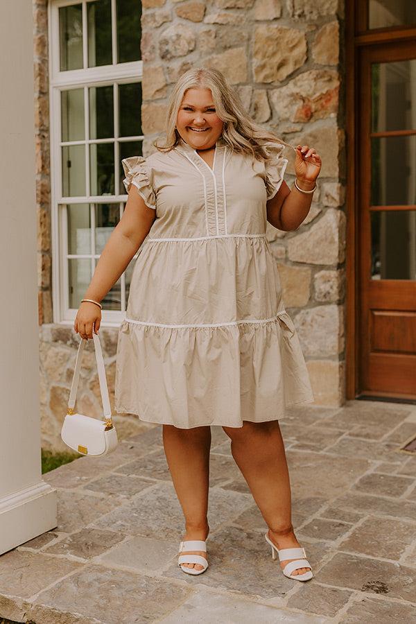 Cue The Charm Mini Dress in Taupe Curves Product Image