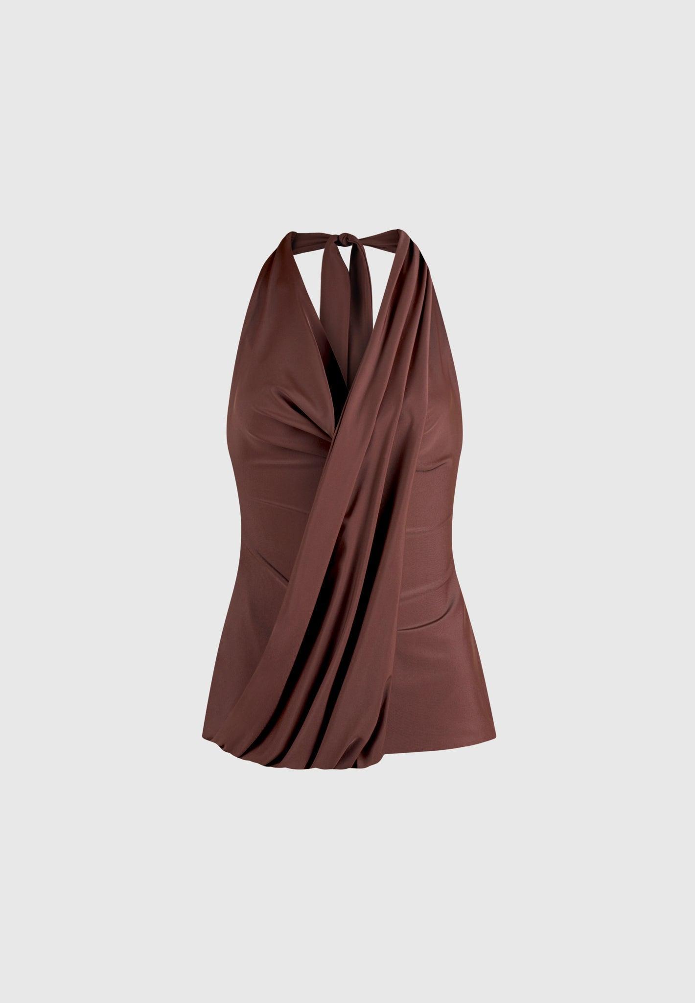 Draped Halterneck Top - Brown Female Product Image