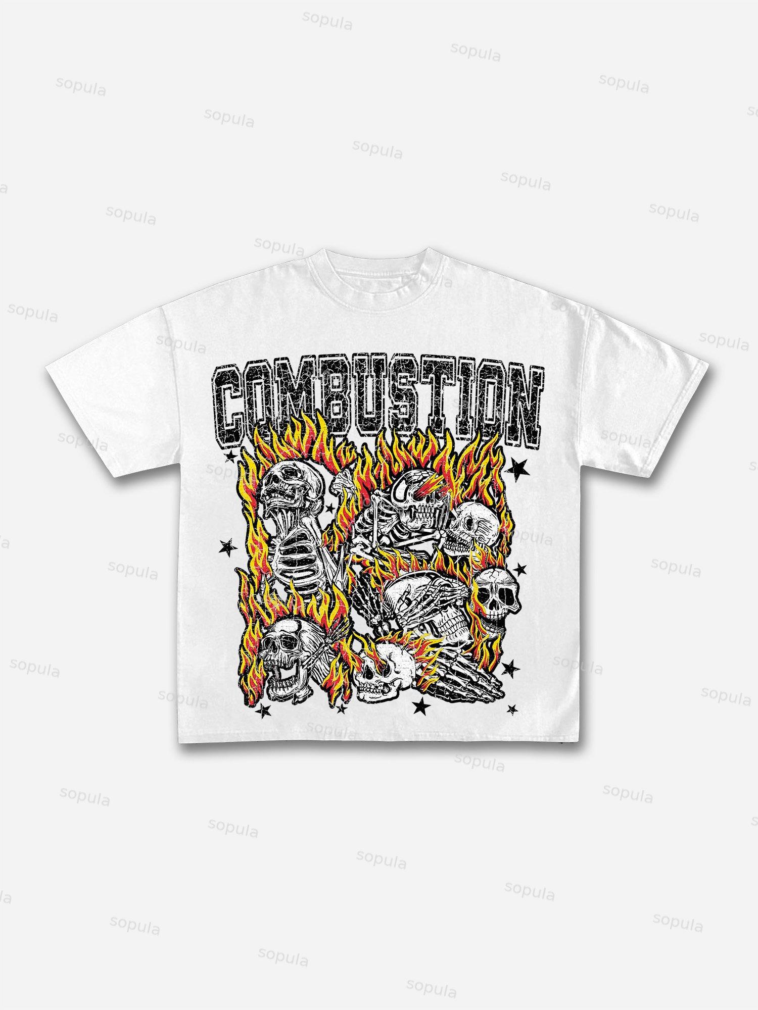 Combustion Skull Graphic Print Cotton T-shirt Product Image