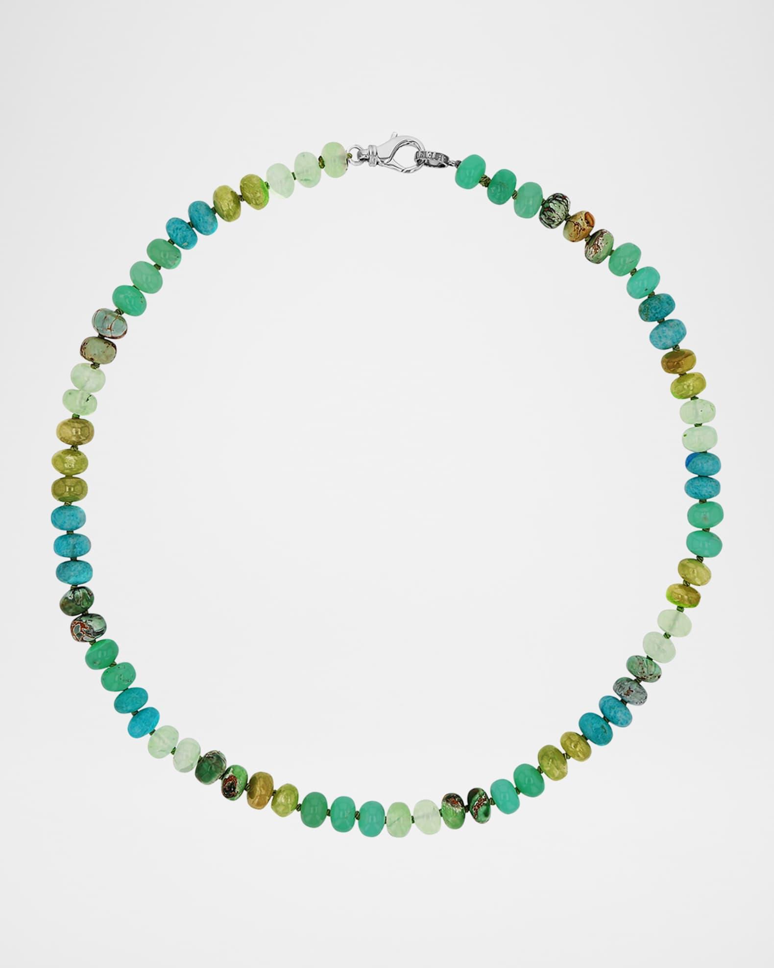 Sterling Silver and Mixed Green Gemstone Bead Knotted Necklace Product Image