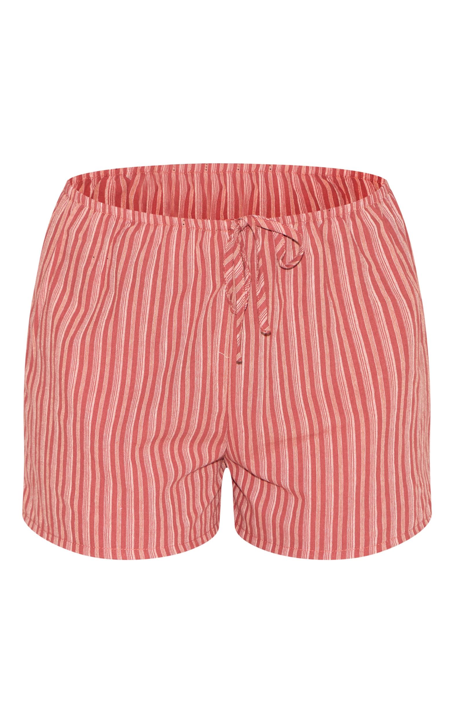 Burnt Orange Pinstripe Cotton Floaty Shorts Product Image