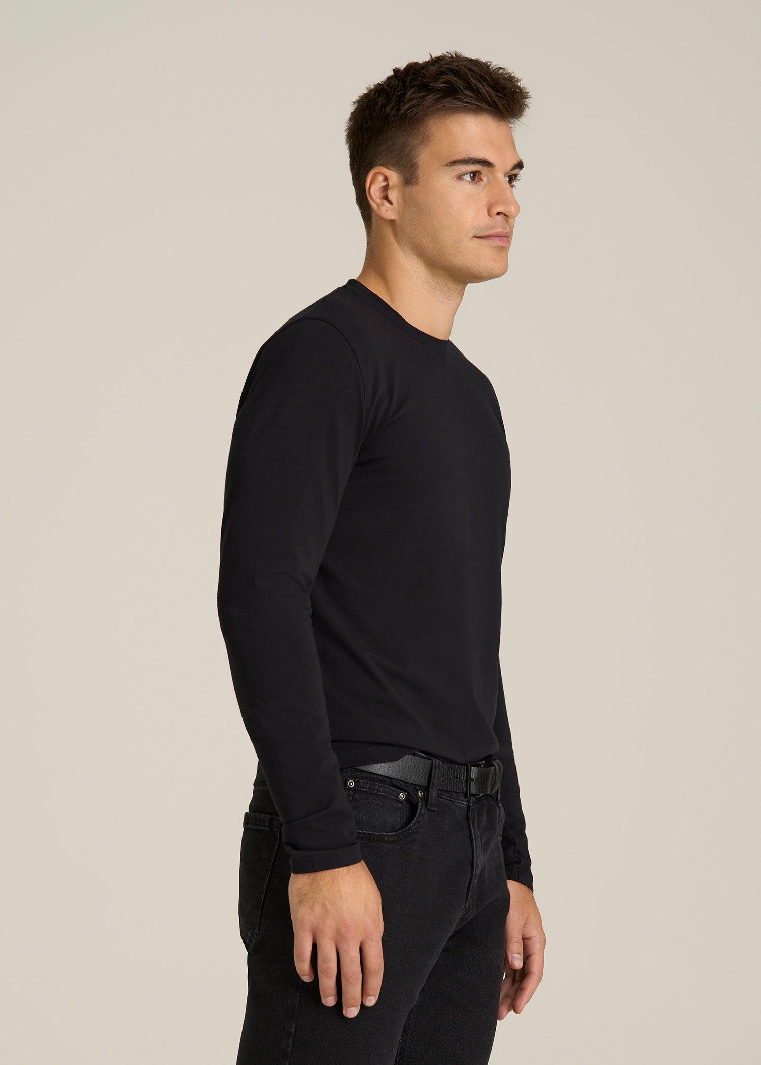 The Essential Modern Fit Crewneck Long Sleeve Tee for Tall Men in Black Male Product Image
